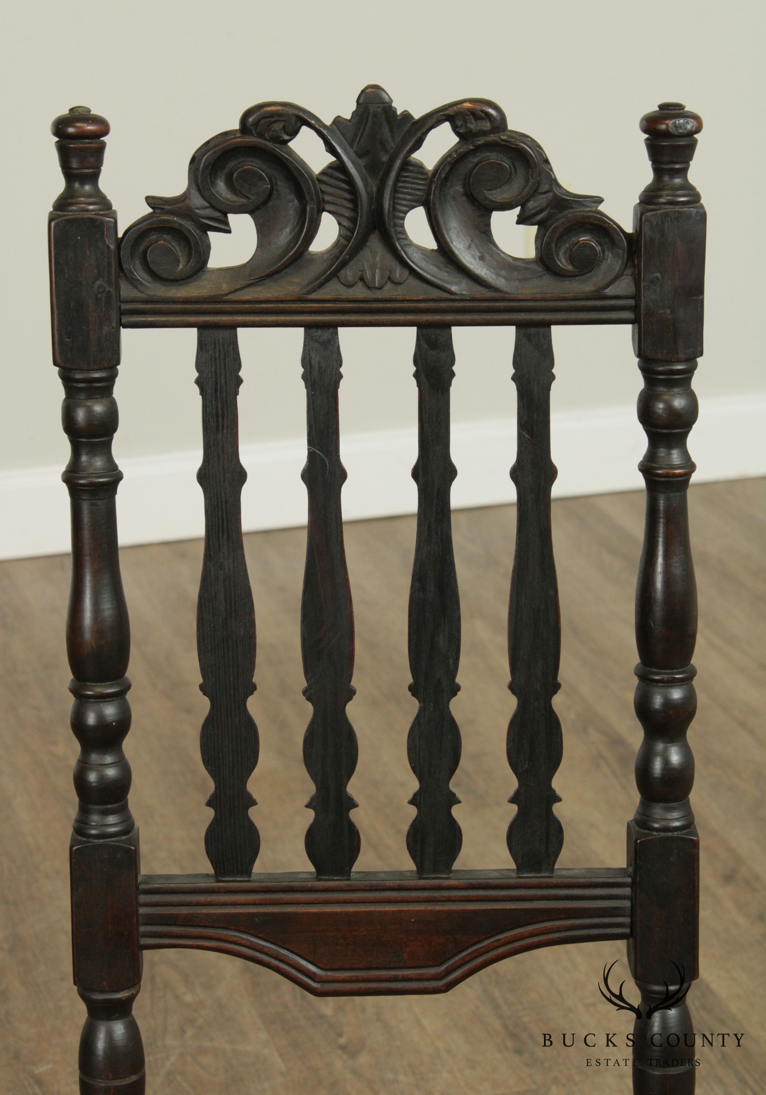 Custom Reproduction Carved Bannister Back, Rush Seat Side Chair