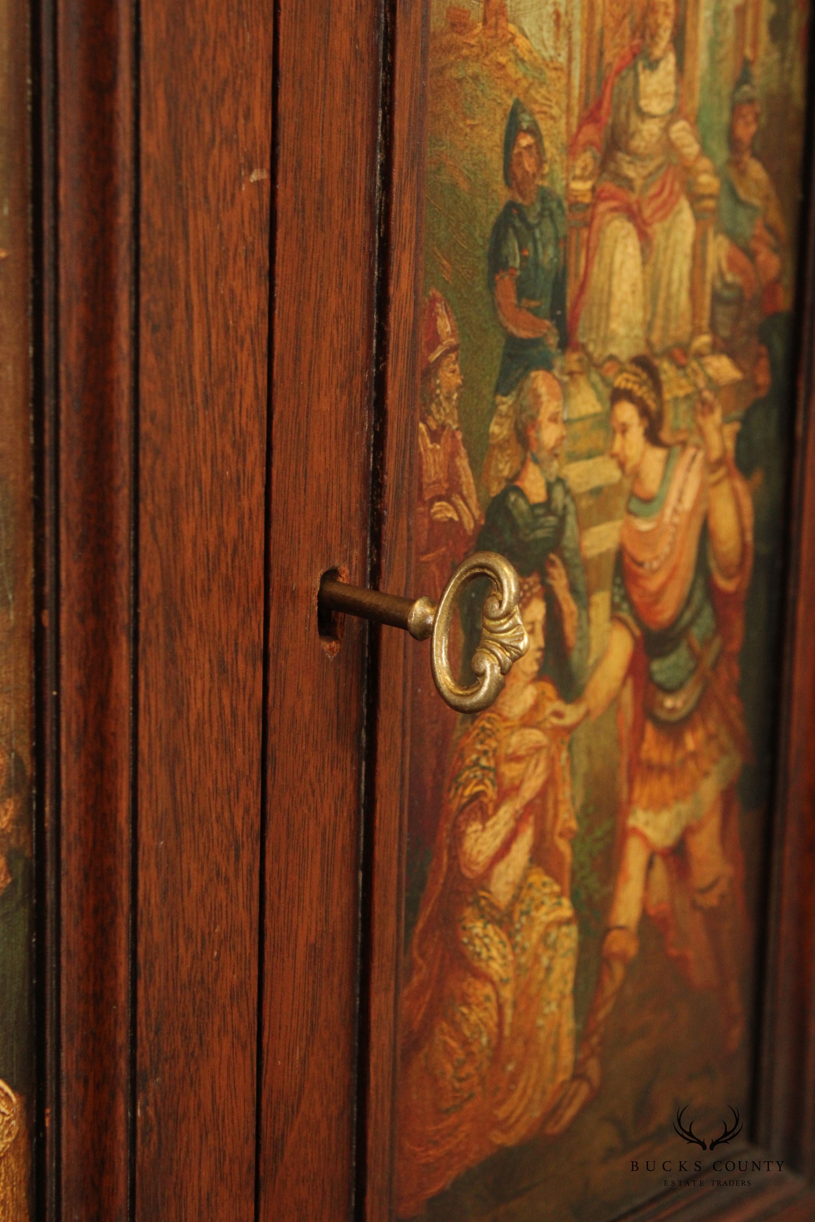 Renaissance Revival Style Polychrome Painted Walnut Court Cabinet