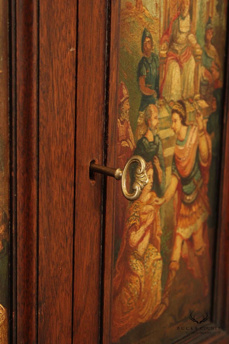 Renaissance Revival Style Polychrome Painted Walnut Court Cabinet