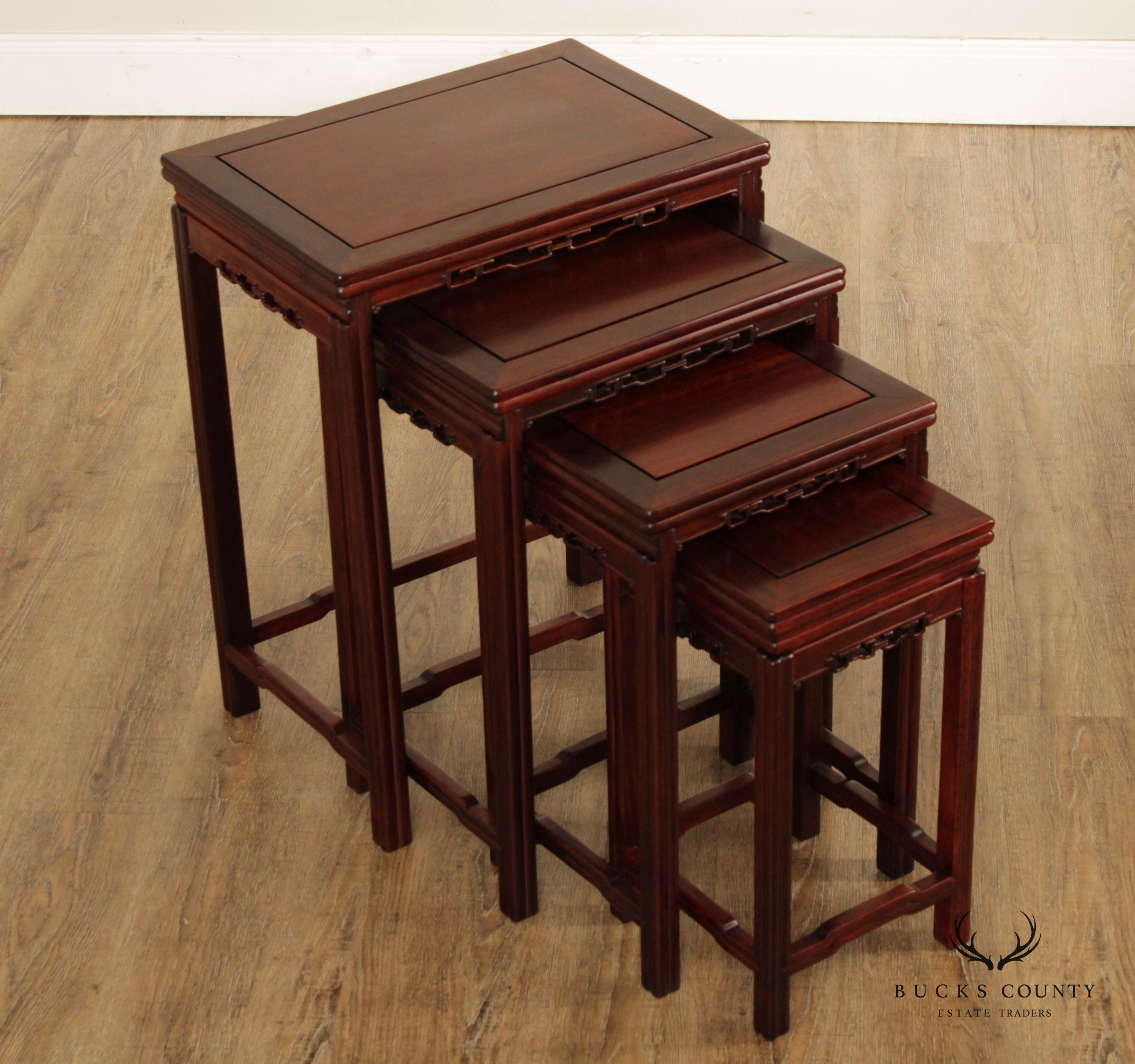 Chinese Set of Four Carved Hardwood Nesting Tables