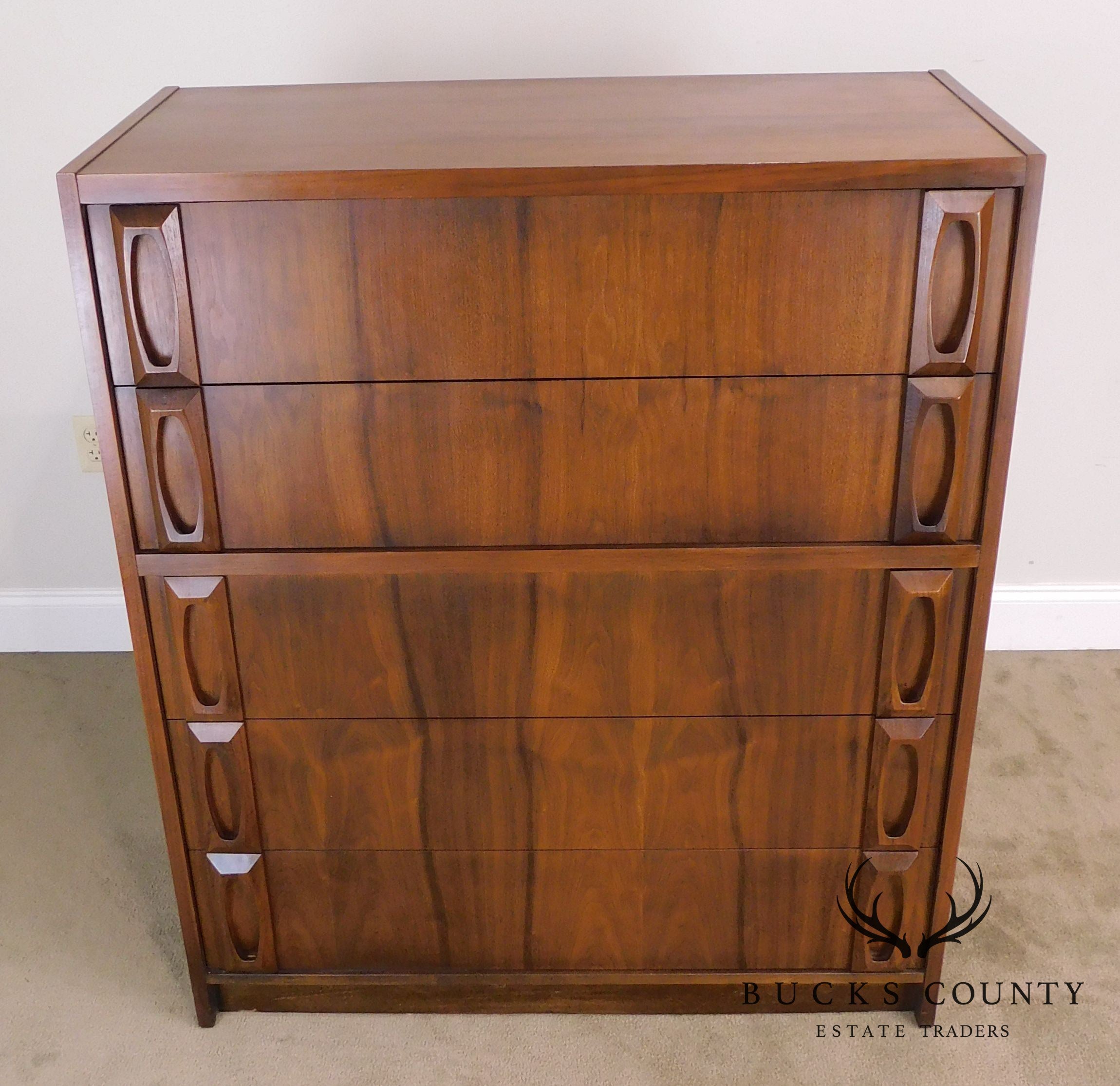 Mid Century Modern Walnut Five Drawer High Chest