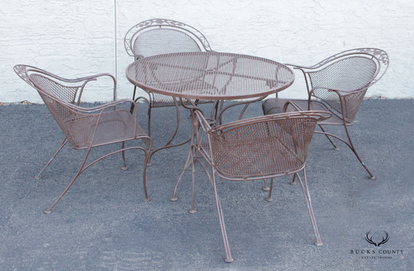 Vintage Wrought Iron Patio Table and Four Chairs Dining Set