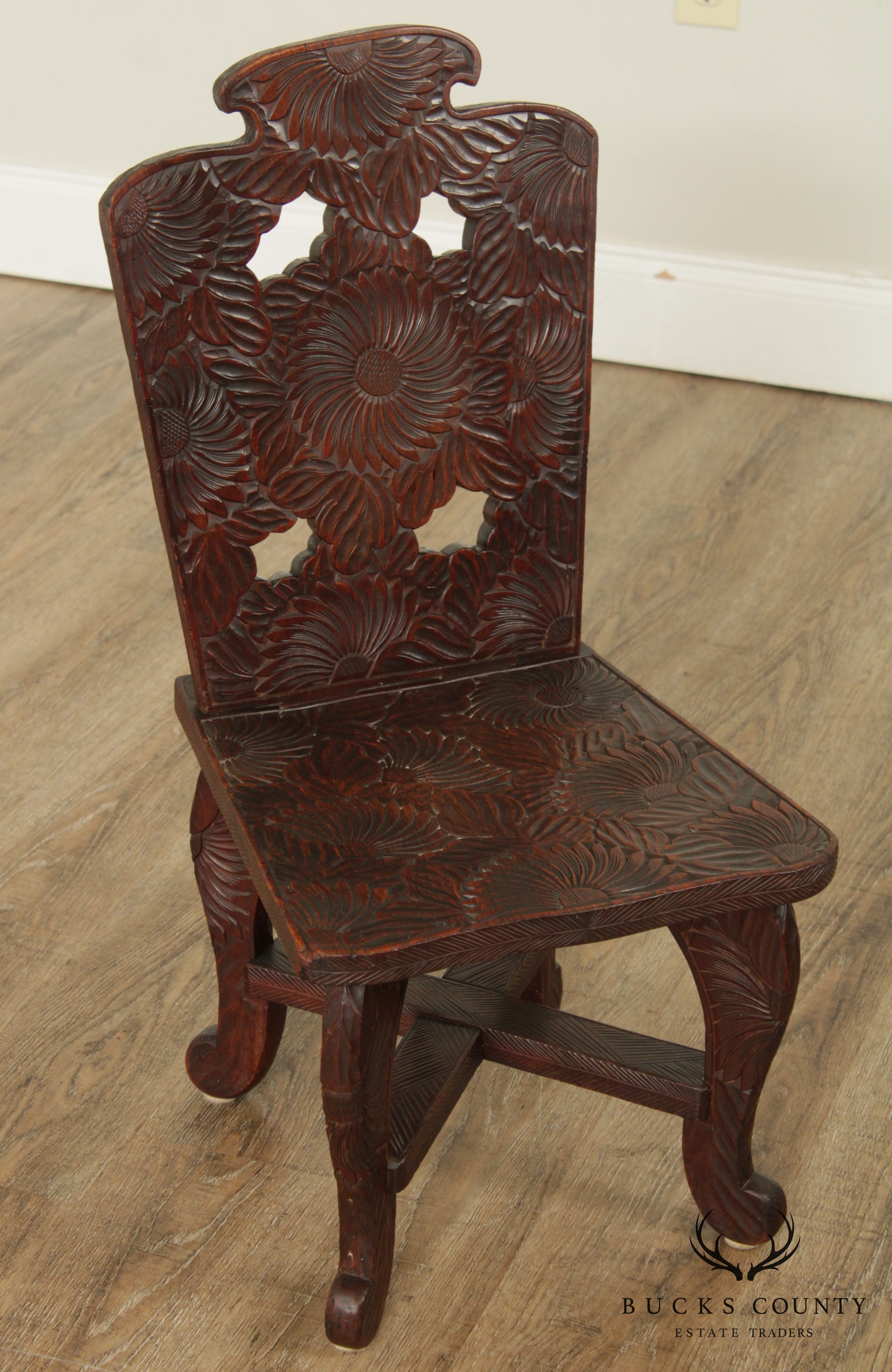 Libert & Co. London Antique Japanese Arts & Crafts Carved Low Chair