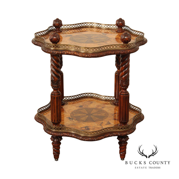 Maitland-Smith Mahogany And Parquetry Inlaid Two Tiered Side Table