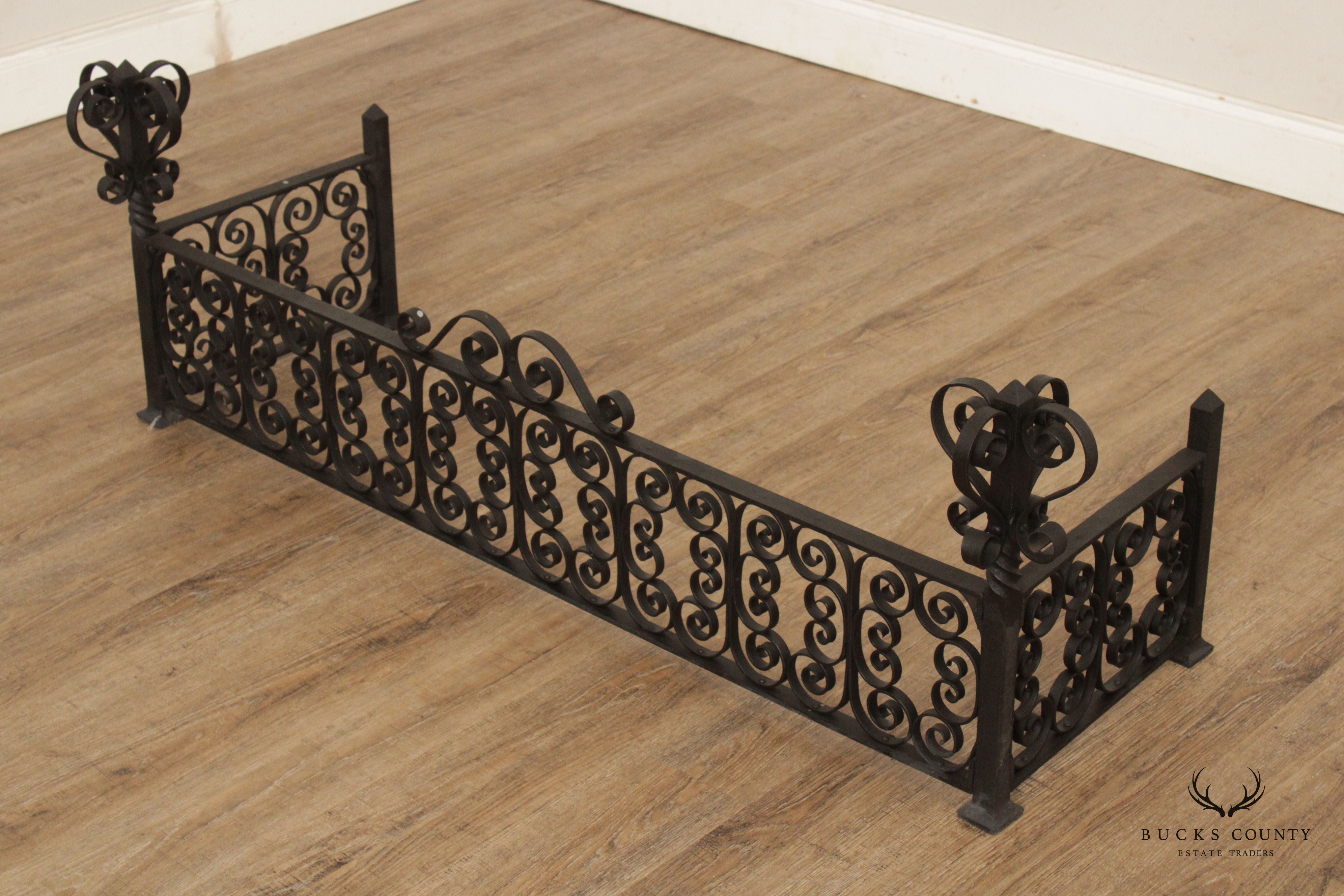 Gothic Revival Vintage Wrought Iron Fireplace Fender