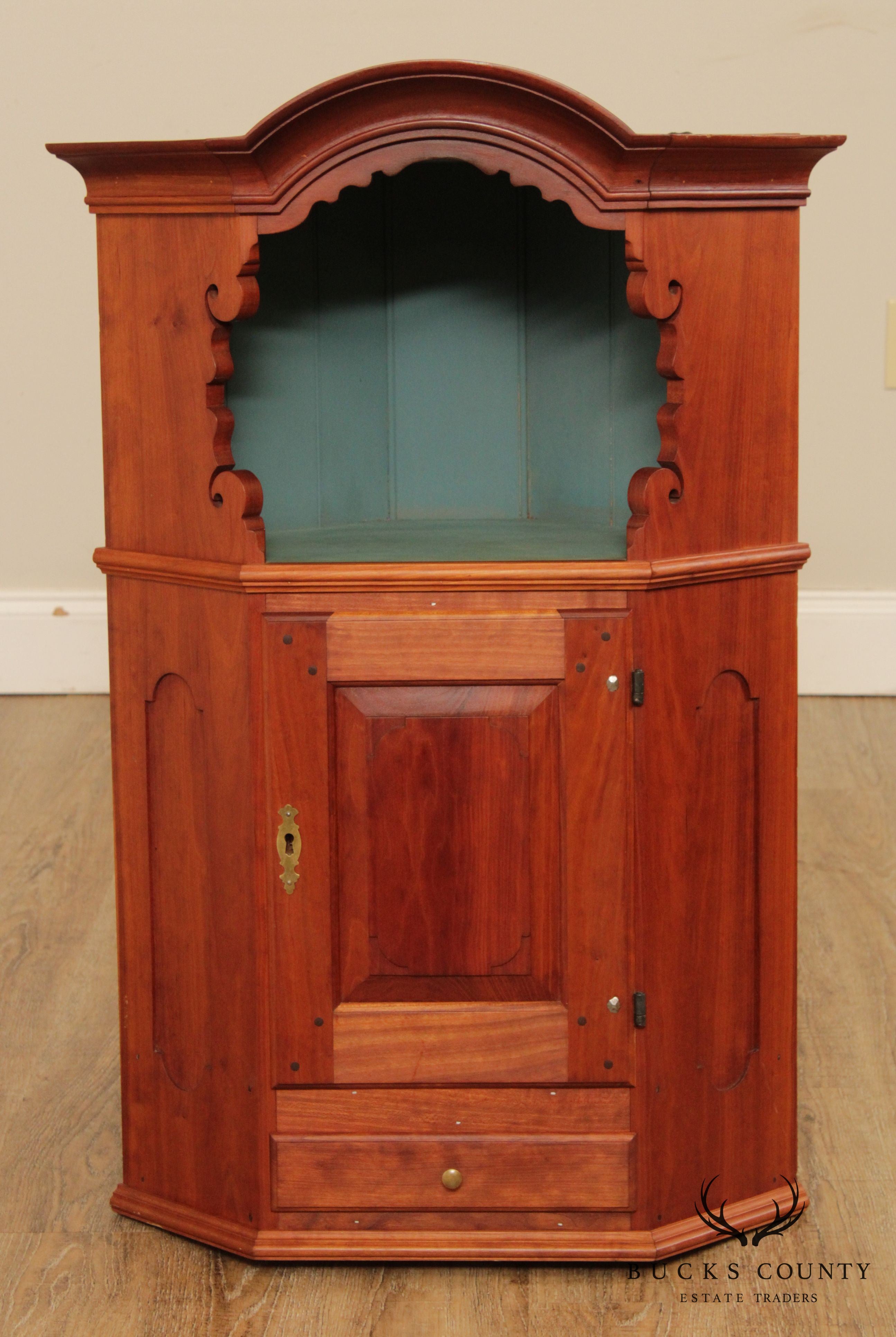 Custom Crafted Cherry Wall Hanging Corner Cabinet