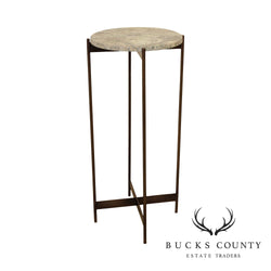 Modern Brass Base Round Marble Top Pedestal or Plant Stand