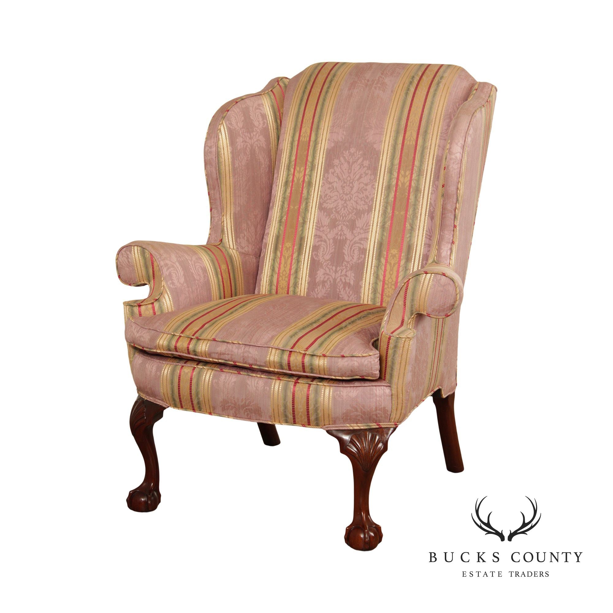 Kindel Winterthur Collection Chippendale Style Mahogany Wingback Chair