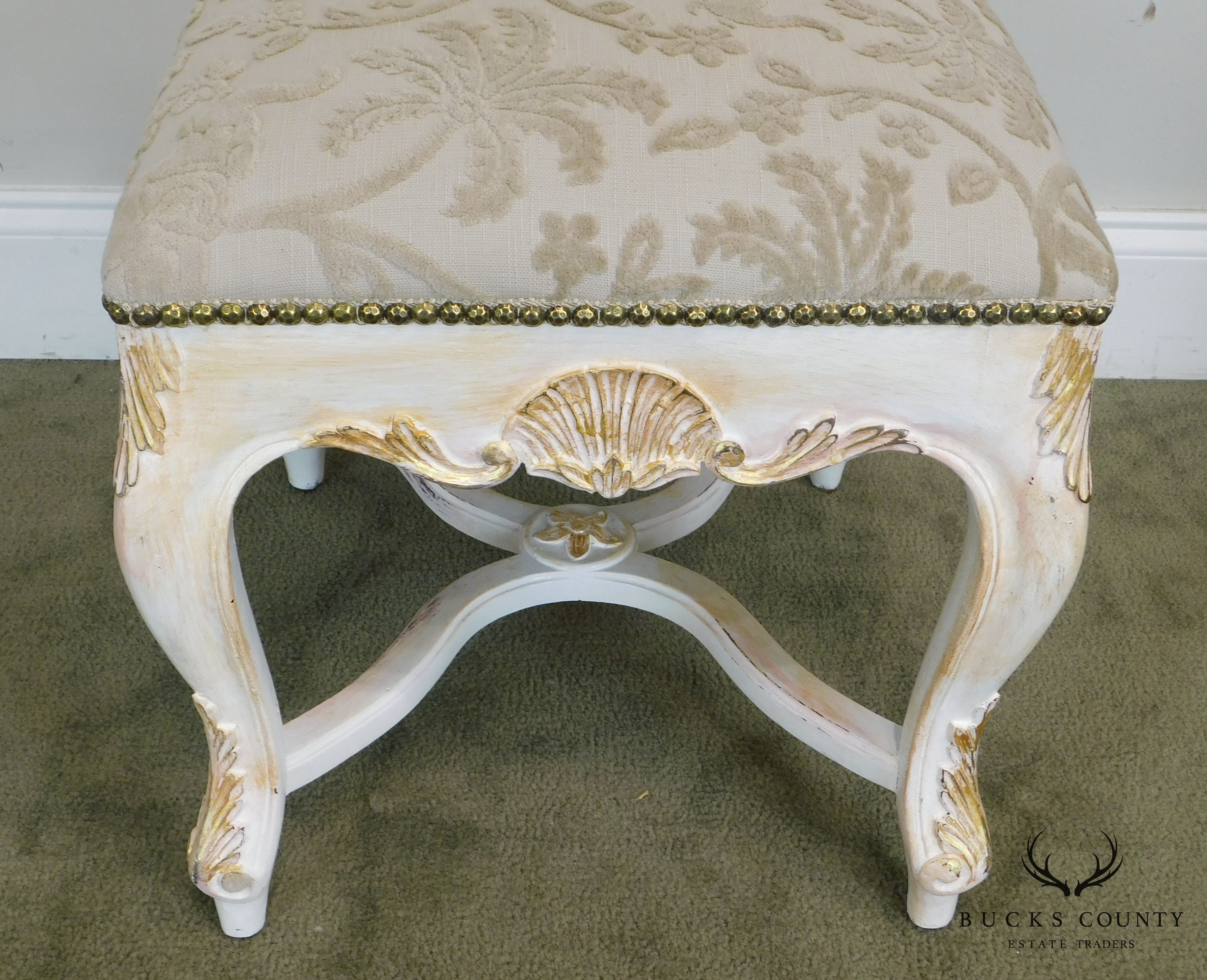 Italian Rococo Style Gilt & Painted Carved Pair Stools