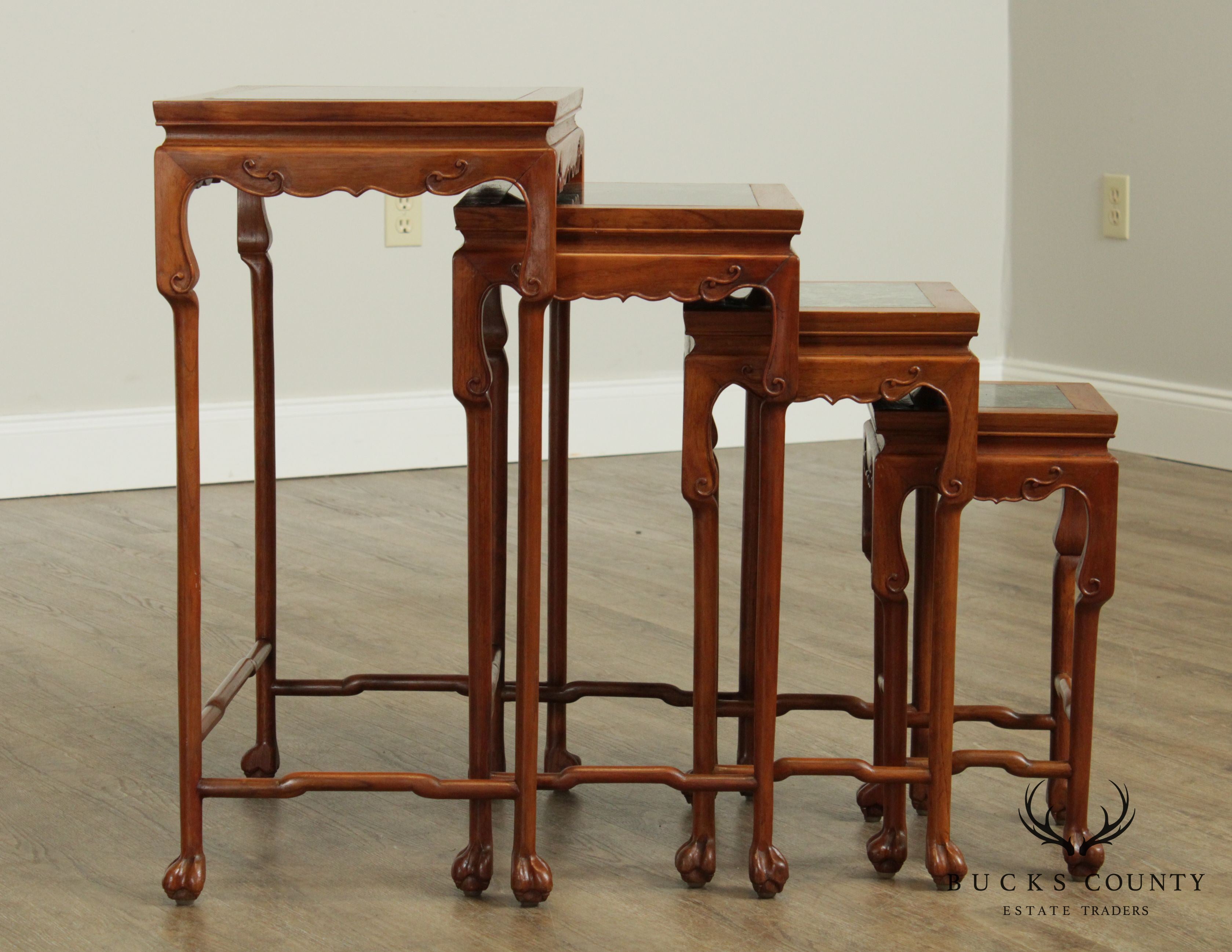 Vintage Chinese Hardwood Marble Top Nesting Tables