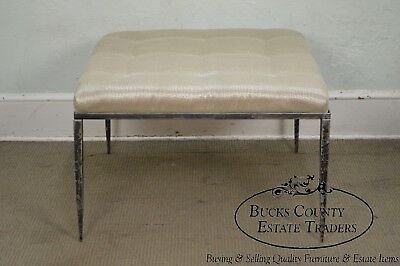 Custom Wrought Iron Large Square Tufted Upholstered Ottoman