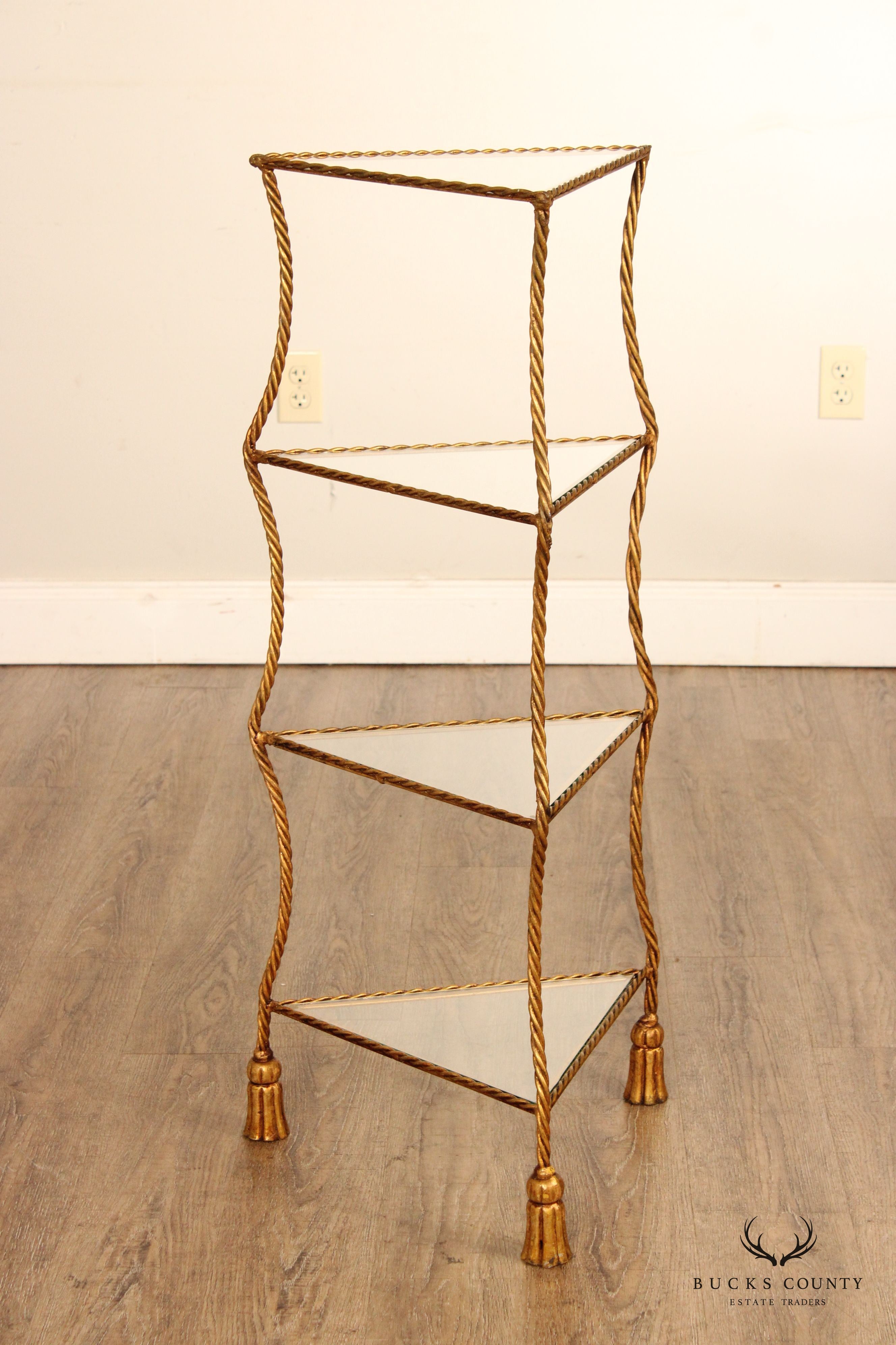 Italian Hollywood Regency Gold Painted Rope and Tassel Etagere