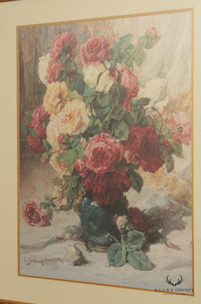 Rose Floral Still Life Lithograph Print After Georges Jeannin