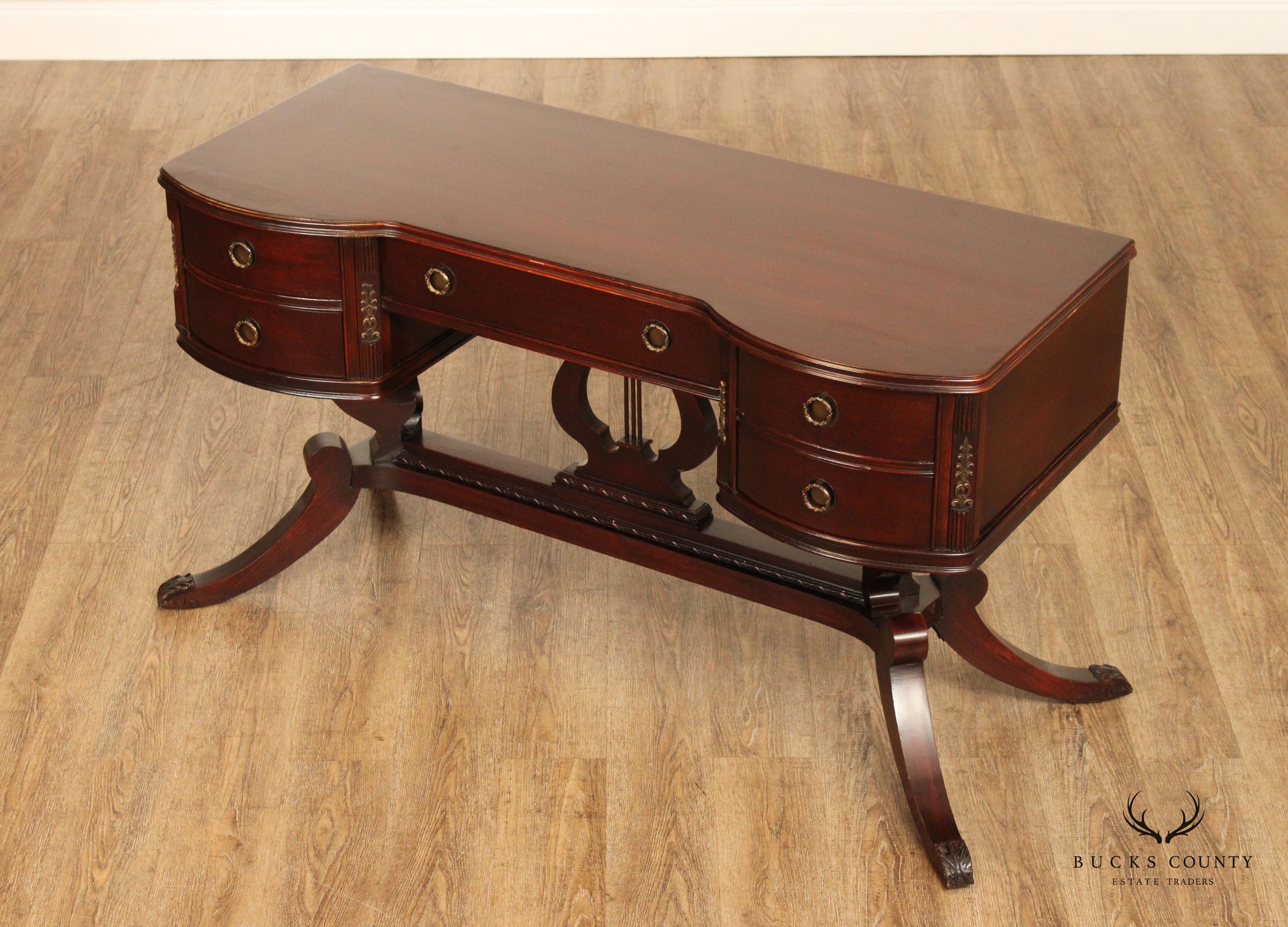 1940's Regency Style Mahogany Lyre-Base Vanity Or Writing Desk