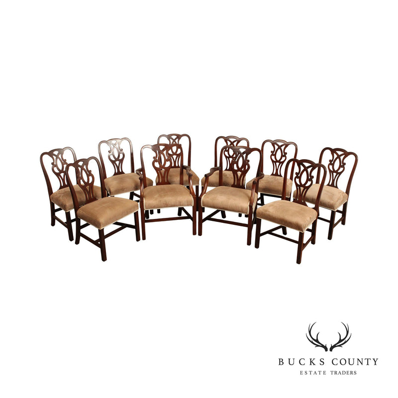 Baker Furniture Chippendale Style Vintage Set of Ten Carved Mahogany Dining Chairs