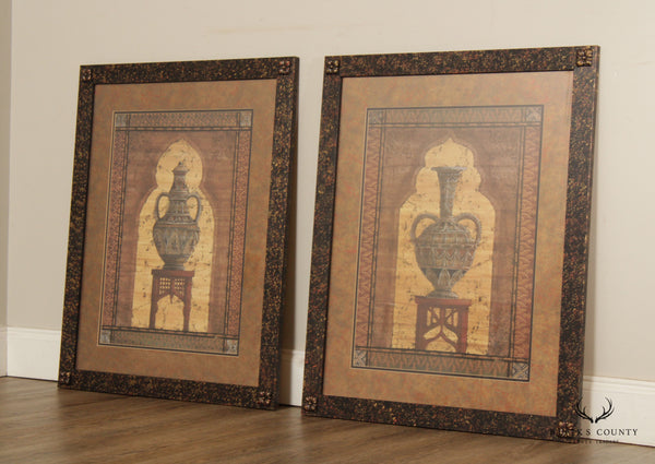 Vintage Pair Antiquity Vessel Urn Prints, Custom Framed