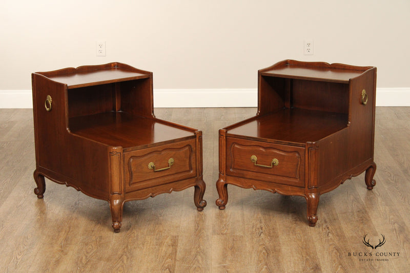 Heritage Henredon Vintage French Louis XV Style Pair of Walnut Two-Tier Side Tables