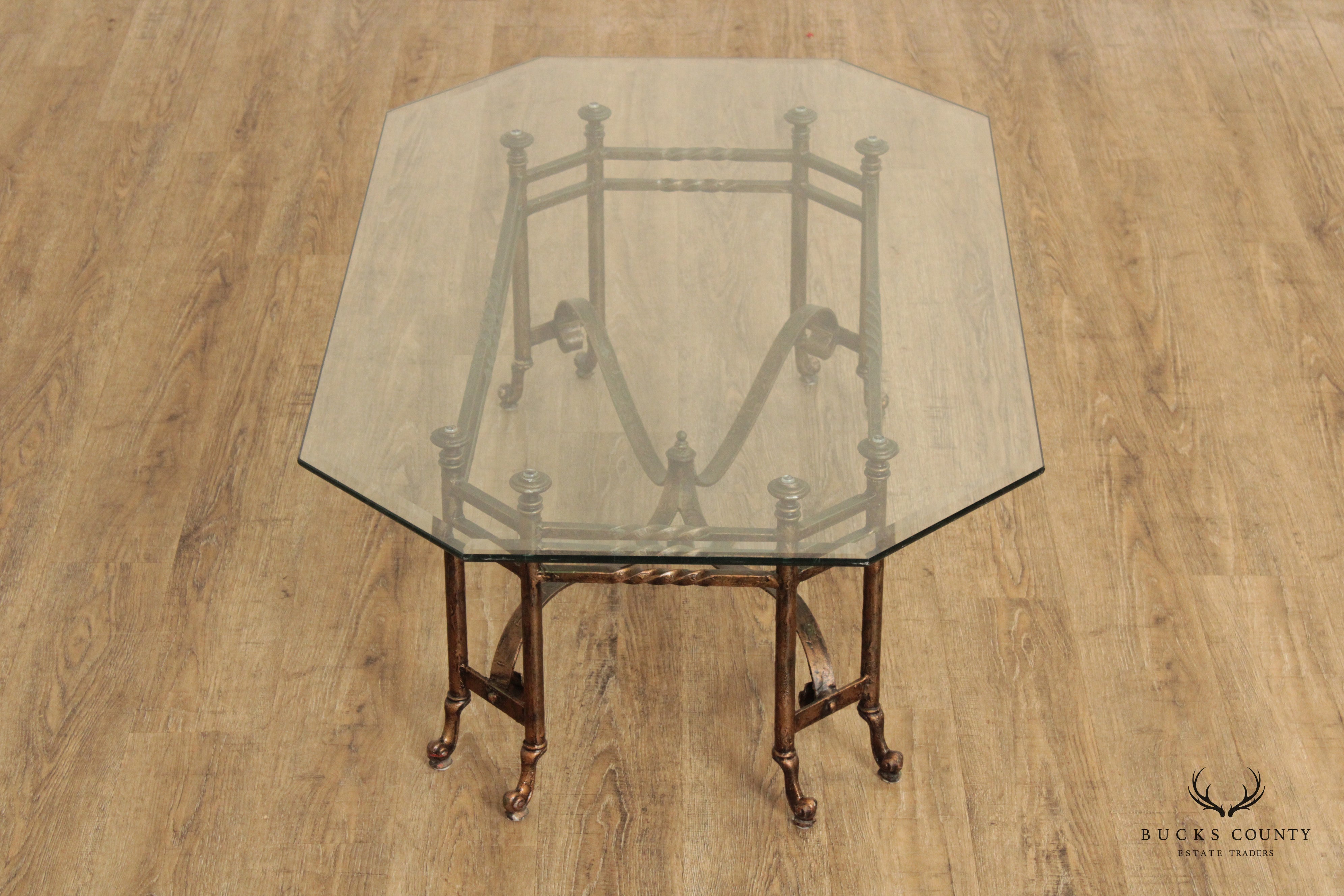 Regency Style Wrought Iron Glass Top Coffee Table