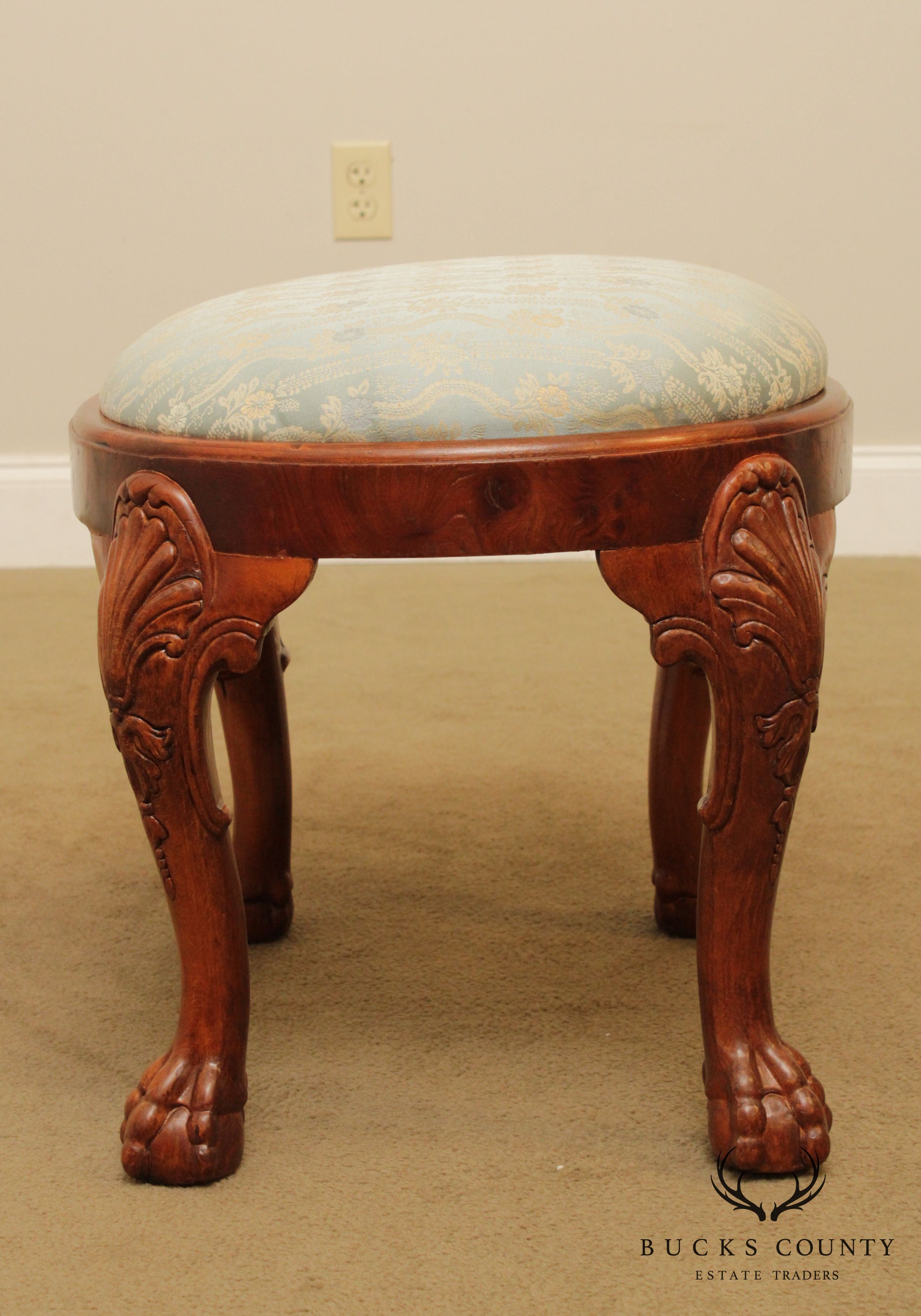 George III Style Mahogany Ball & Claw Foot Oval Stool