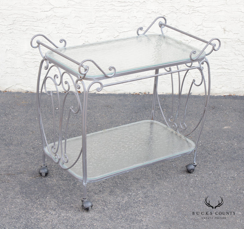 French Style Vintage Wrought Iron Scroll Two-Tier Outdoor Bar or Serving Cart