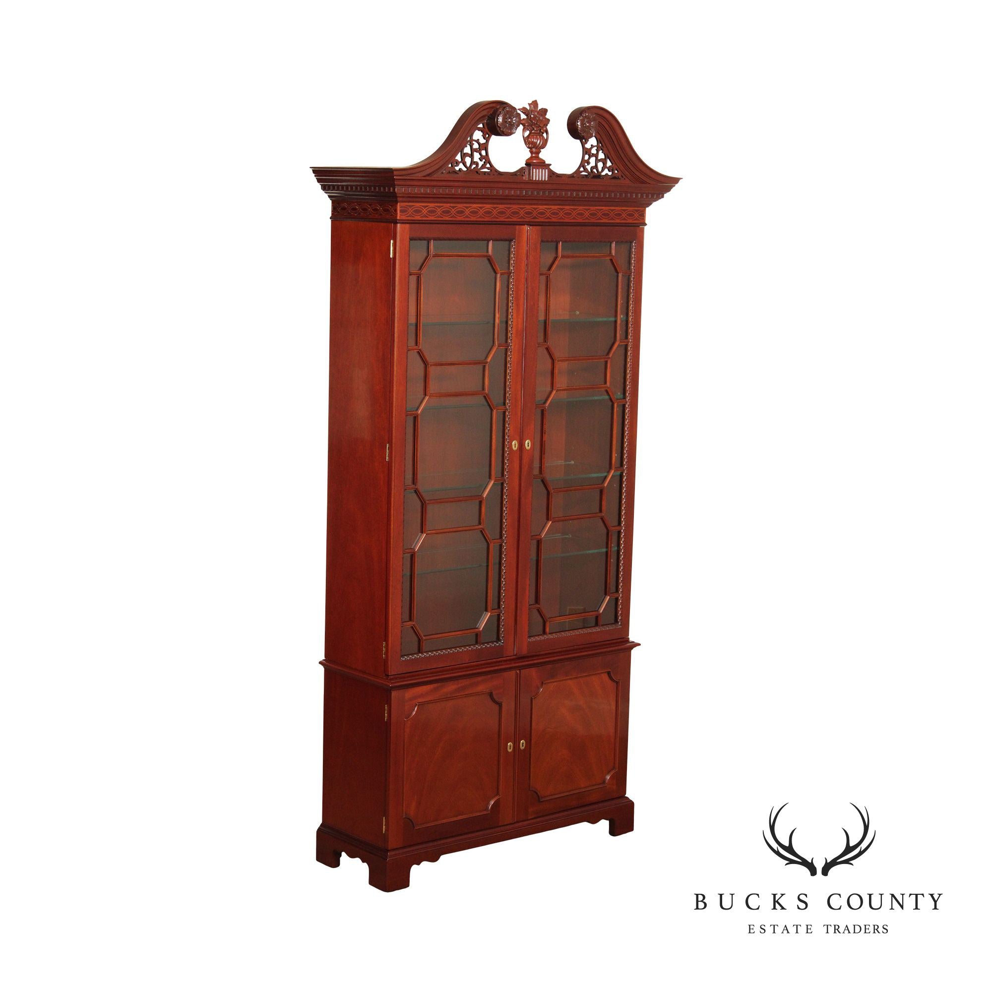 Kindel Georgian Style Mahogany Glass Door Bookcase Display Cabinet