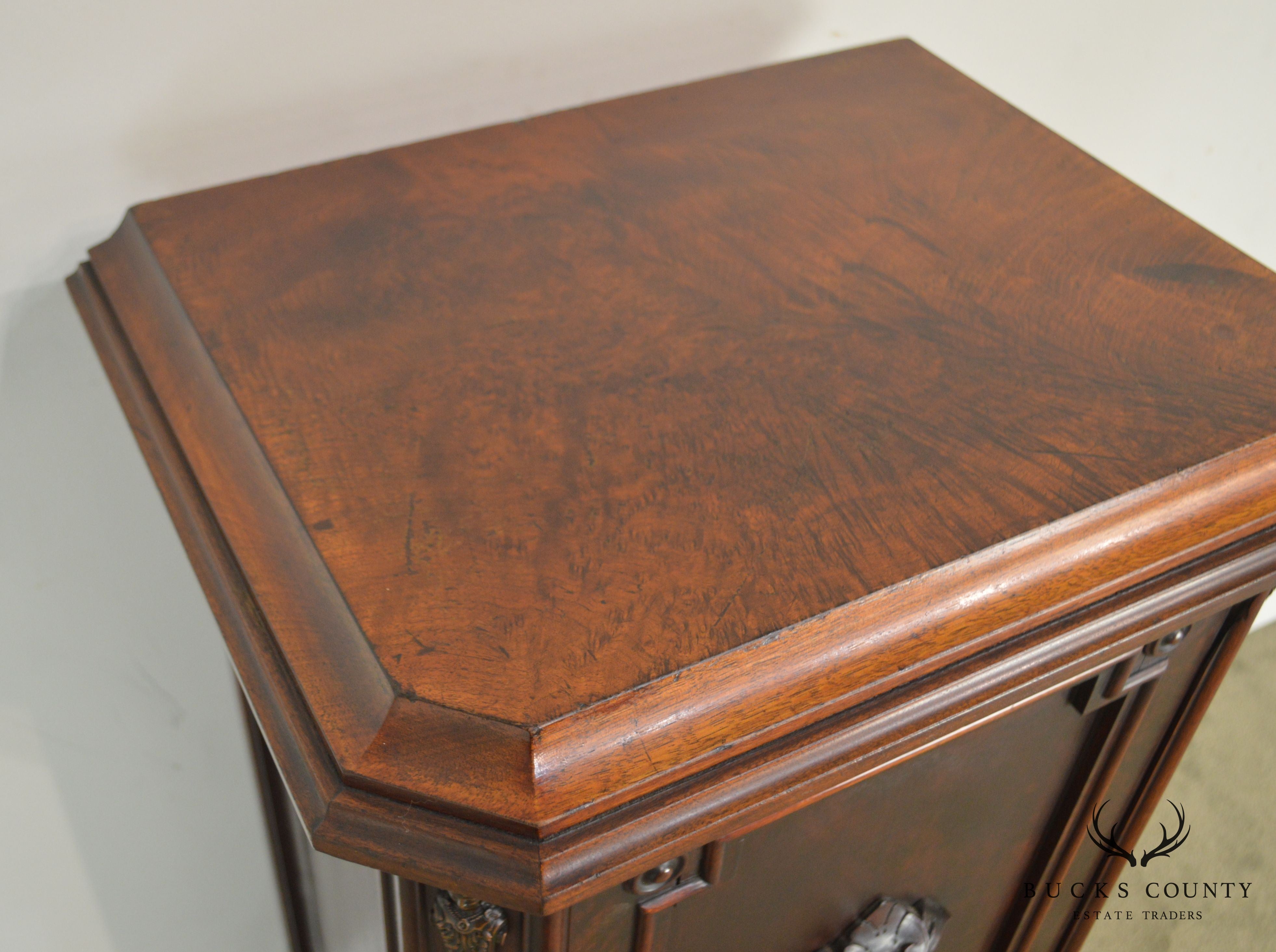 Antique 19th Century Walnut Renaissance Revival Music Cabinet with Bronze Figural Plaque