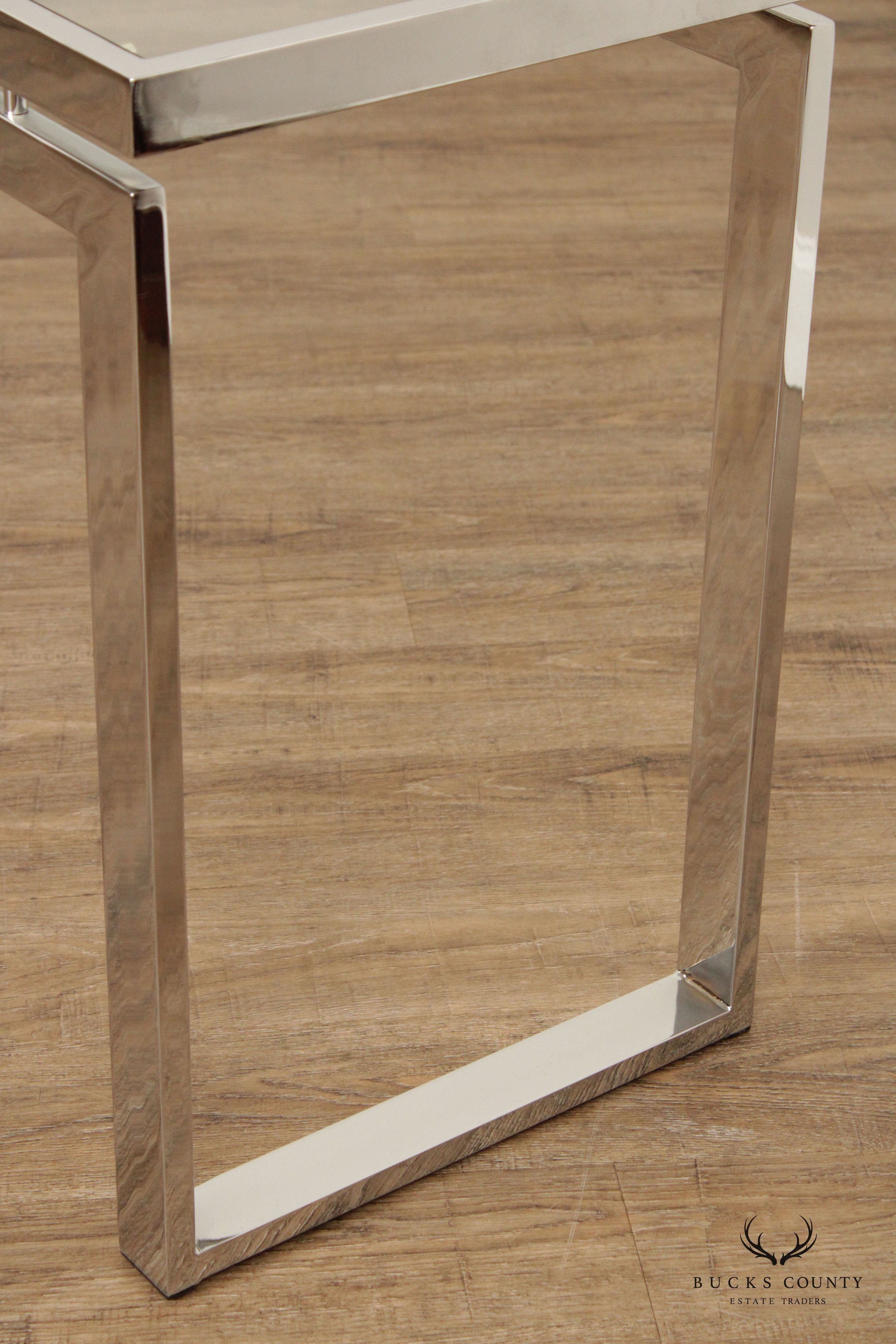 Modern Chrome Glass Top Console Table