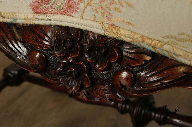 Antique Georgian Style Carved Mahogany Foot Stool