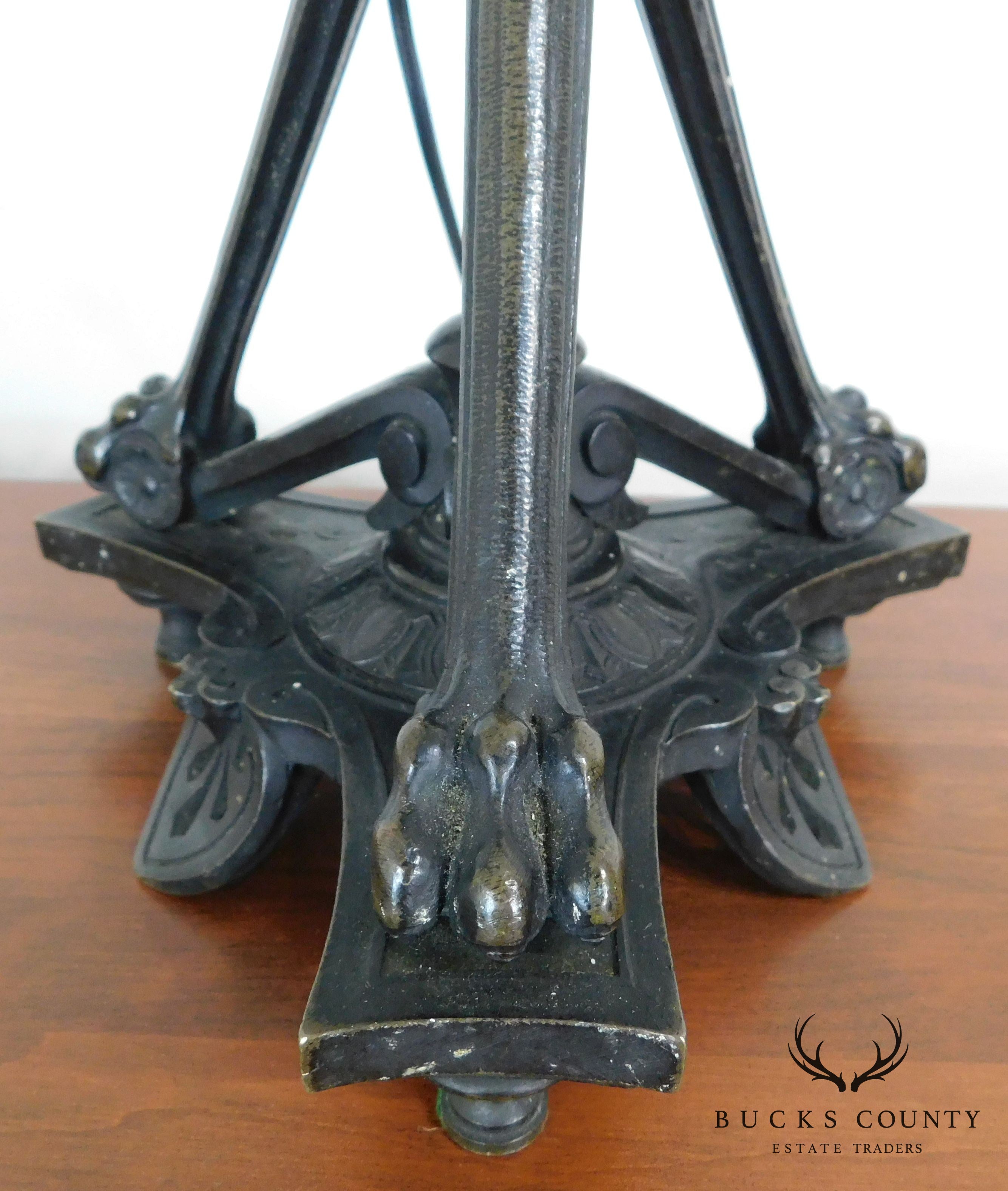 Aesthetic Movement Stork/Crane Figural Black Painted Bronze Table Lamp with Shade