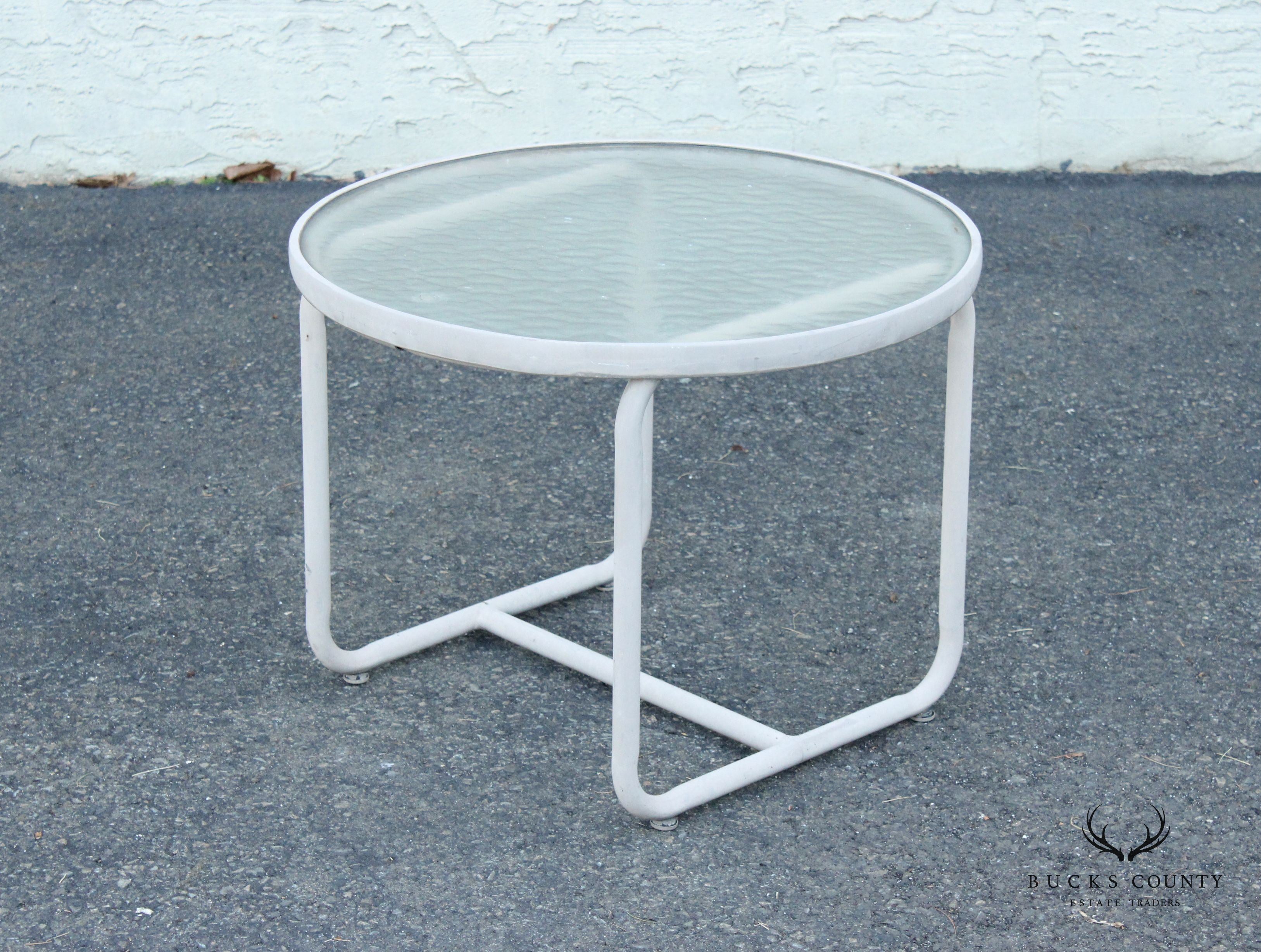 Mid Century Modern Round Glass Top Patio Accent Table