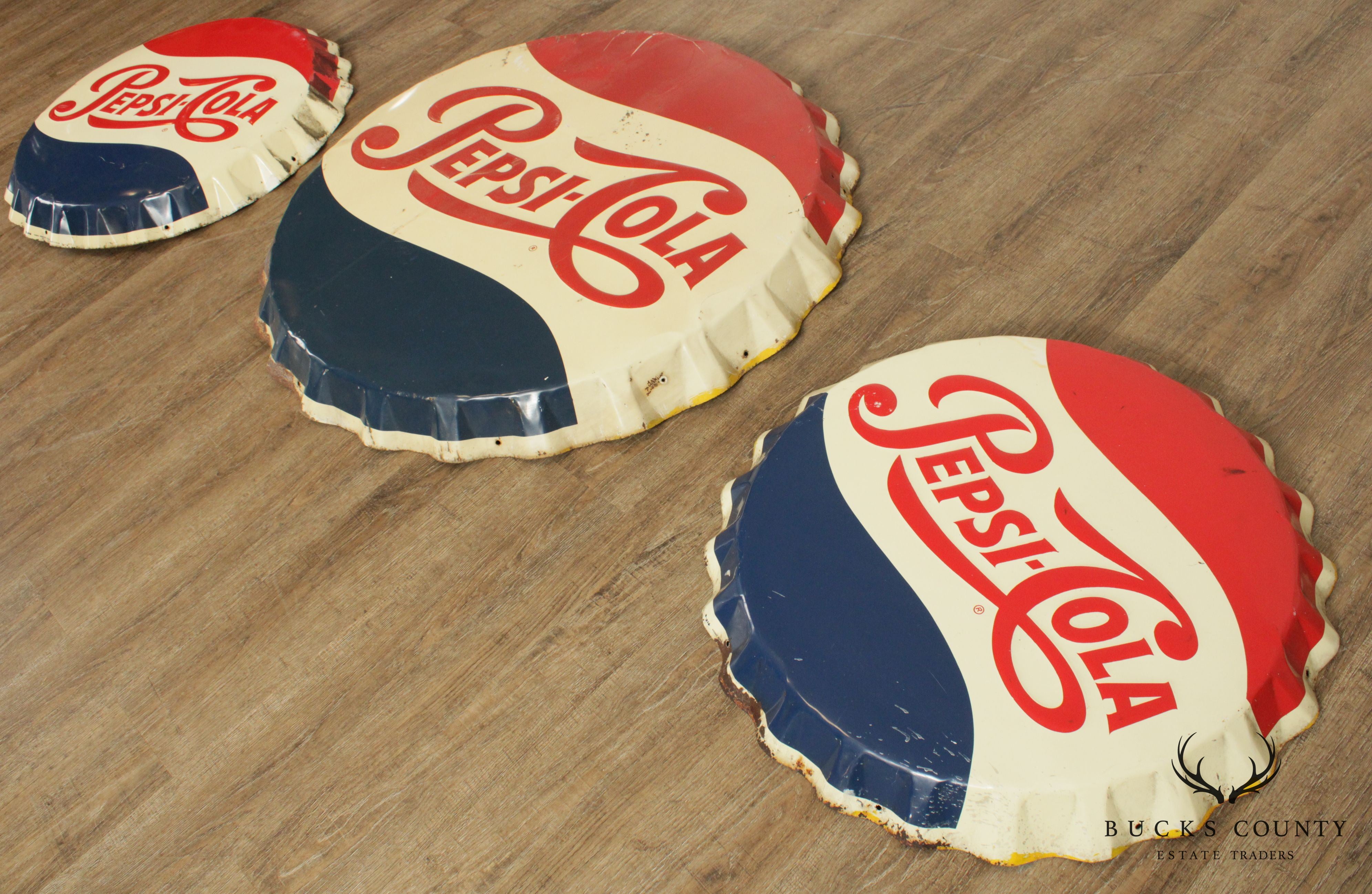 Pepsi Cola Vintage Set 3 Metal Bottle Cap Signs, Stout