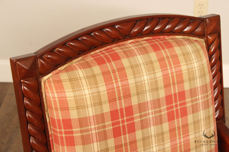 Bombay Company Pair Custom Plaid Upholstered Armchairs