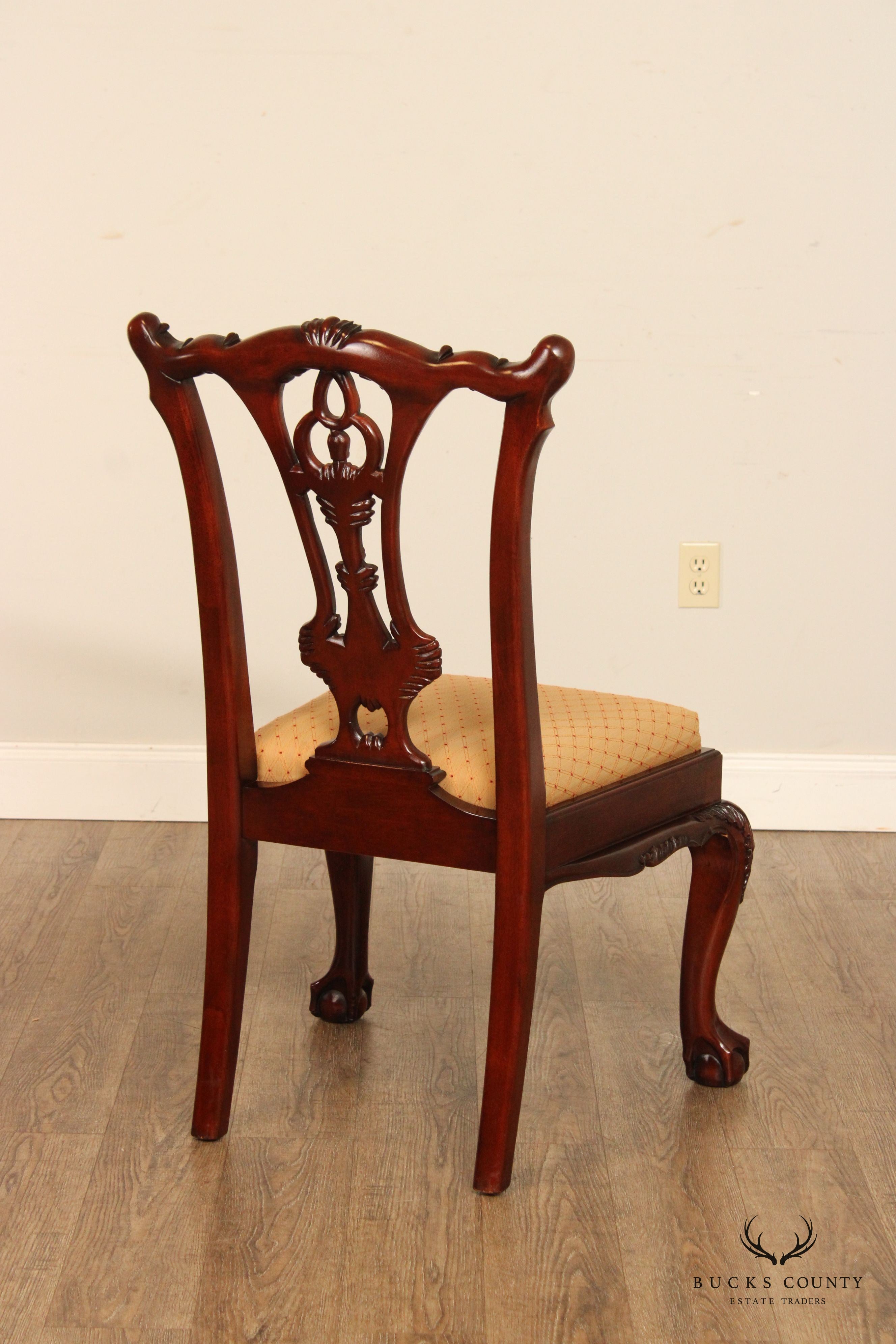 Hickory White Chippendale Style Set of Six Carved Mahogany Dining Chairs