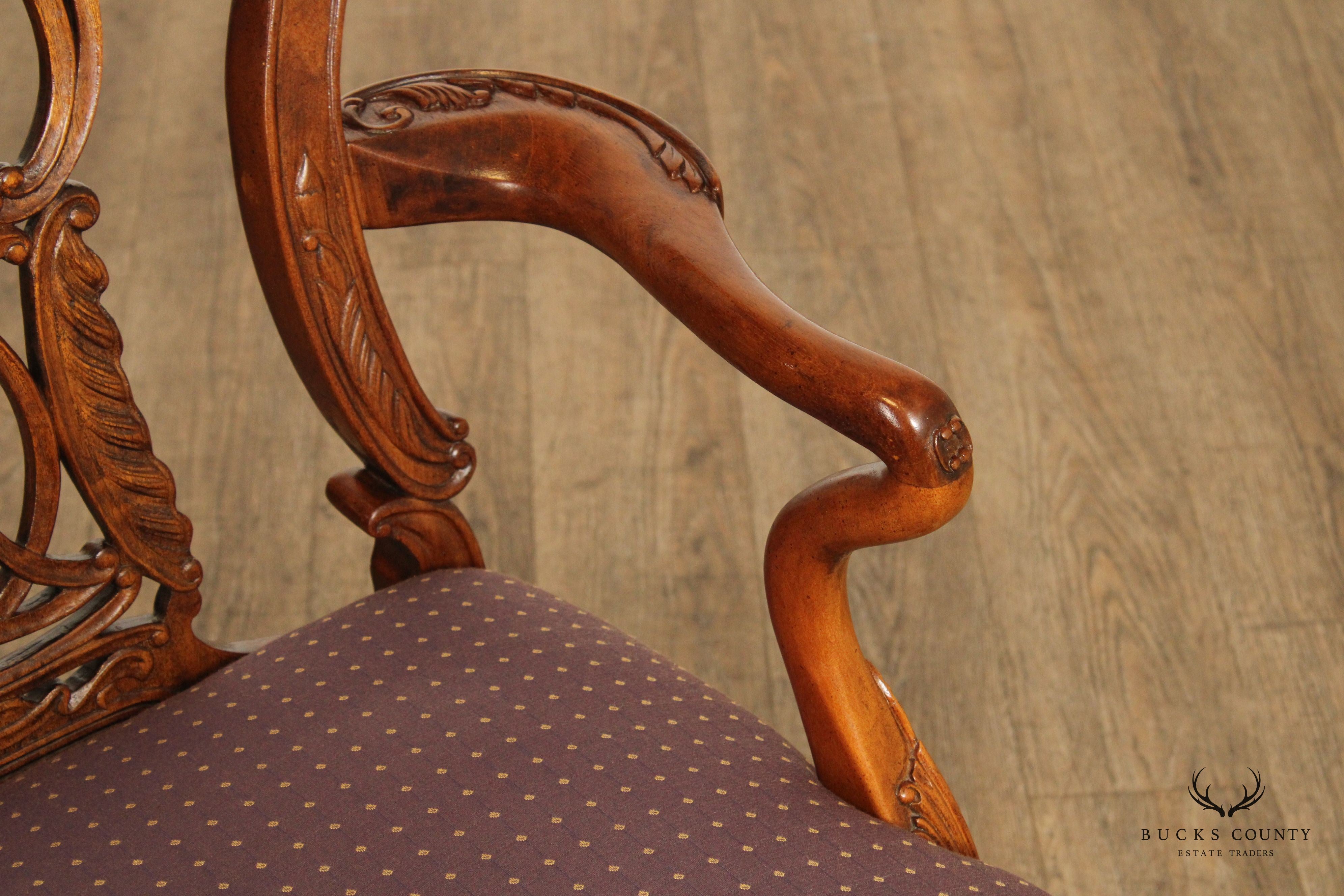 PAIR OF CENTURY FURNITURE GEORGIAN STYLE CARVED MAHOGANY ARMCHAIRS