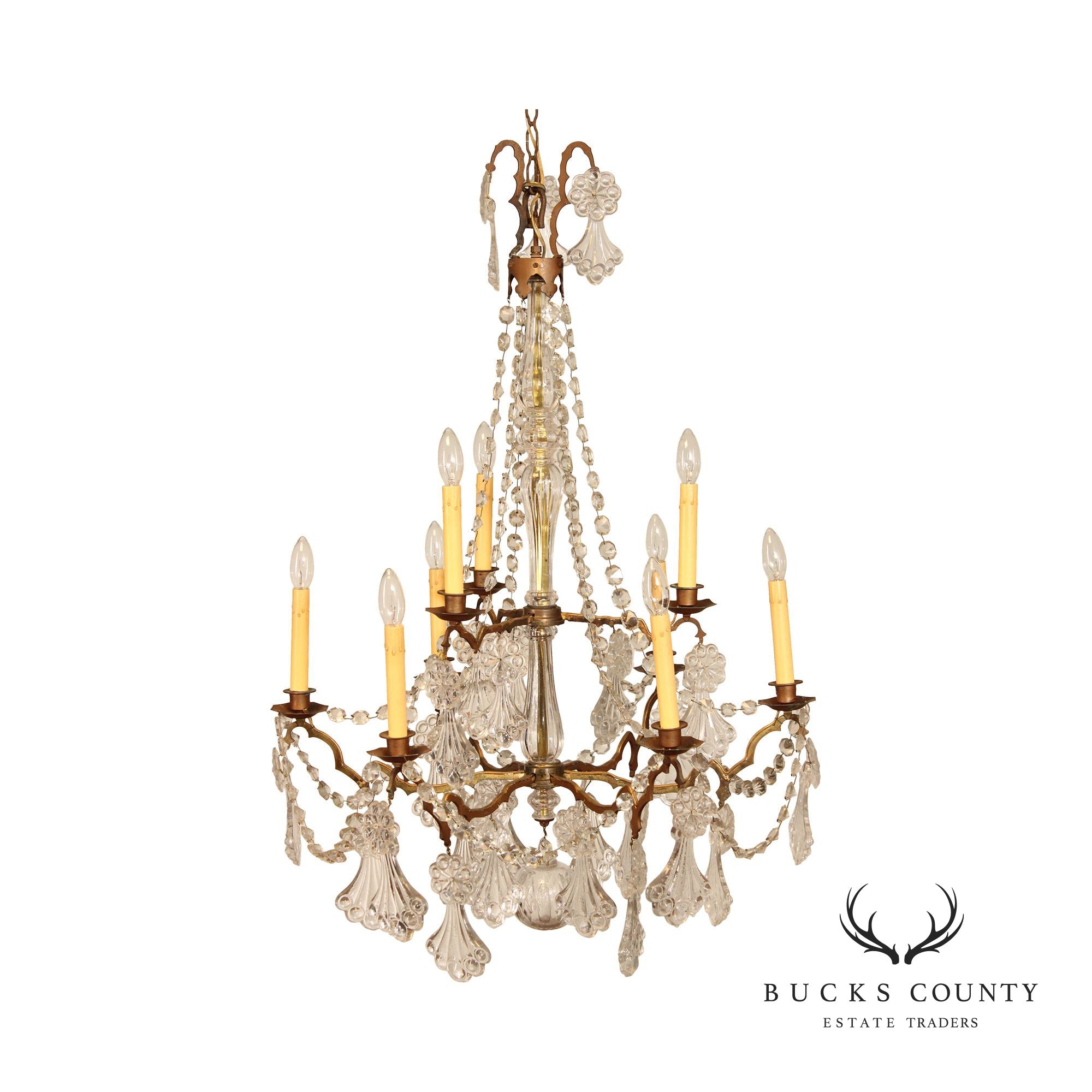 Antique French Style Nine Bulb Crystal Chandelier