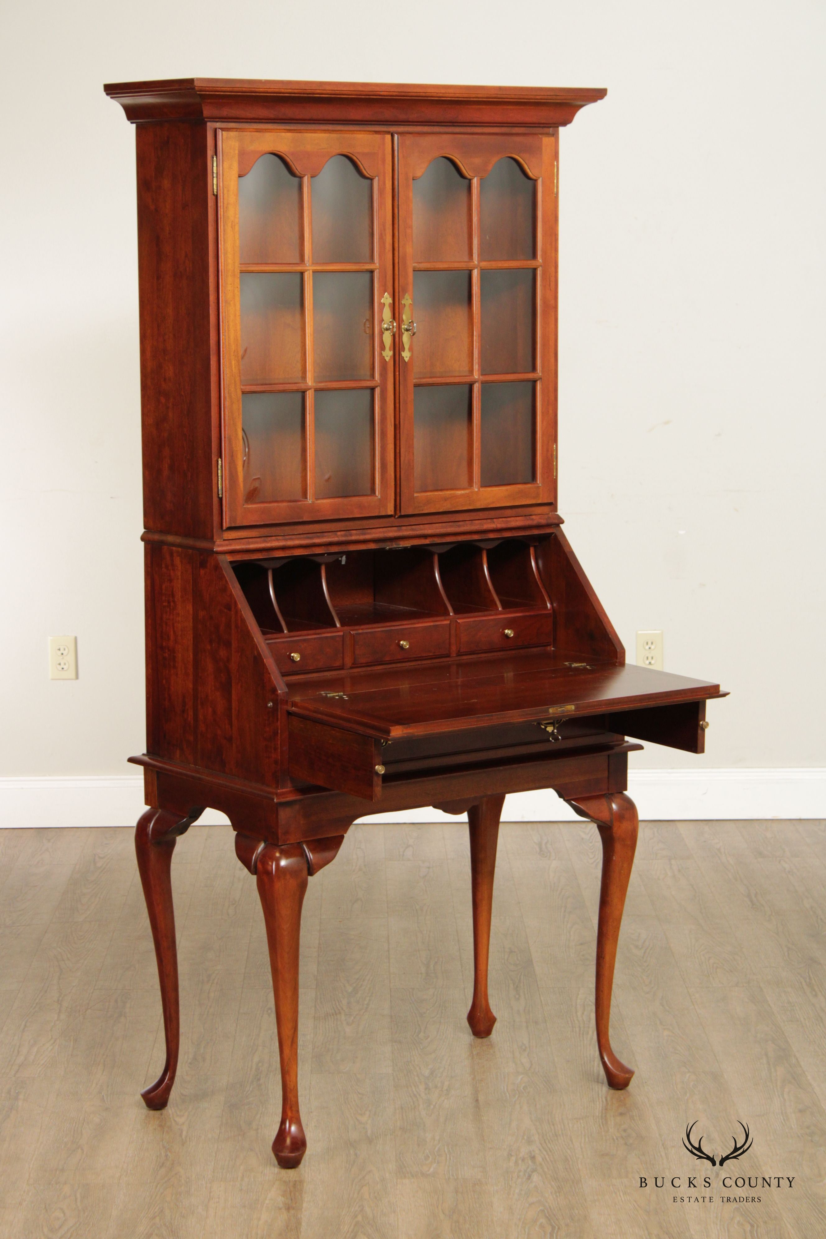 Crescent Queen Anne Style Cherry Secretary Desk Bookcase