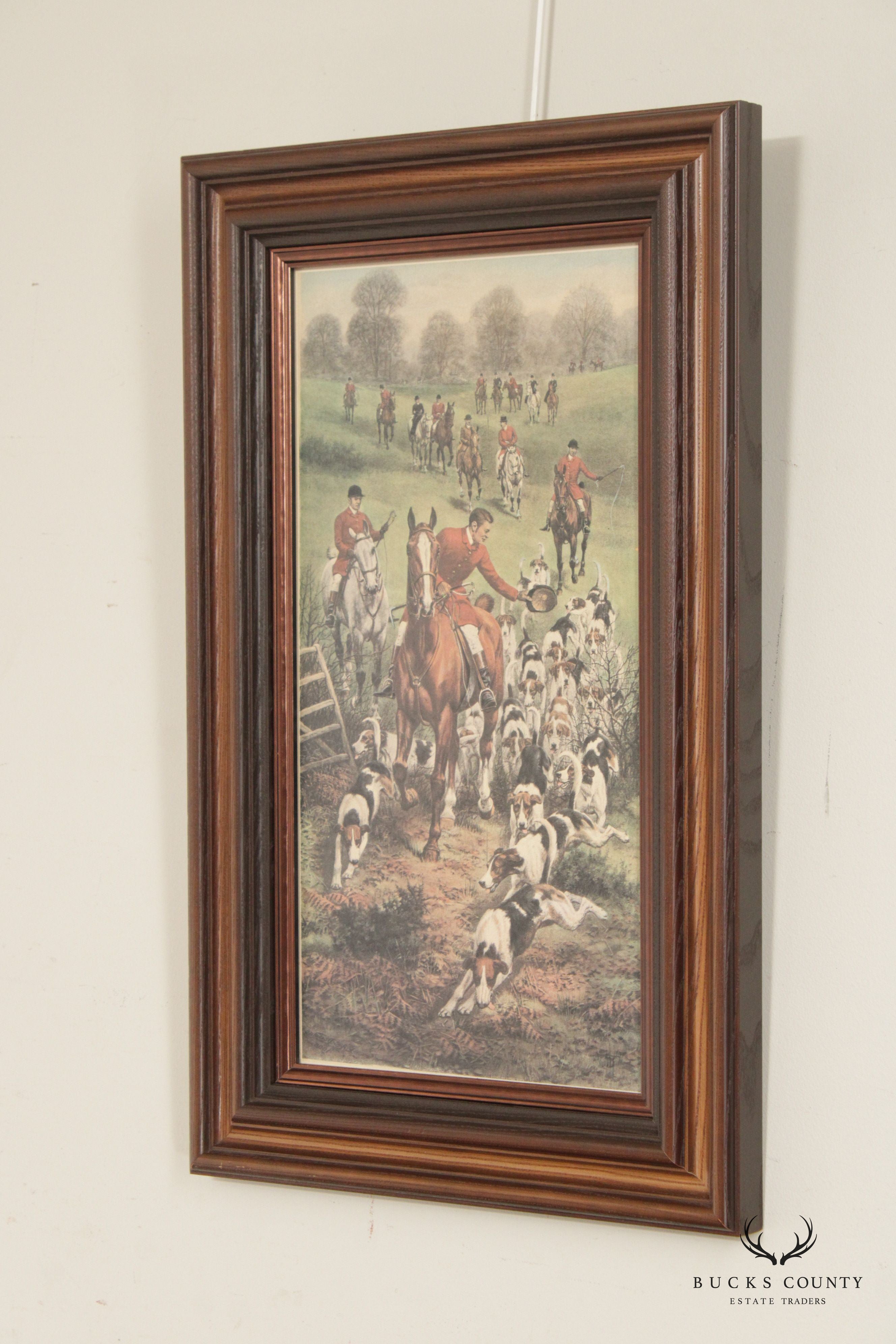 Vintage English Fox Hunt Lithograph Print, Custom Framed