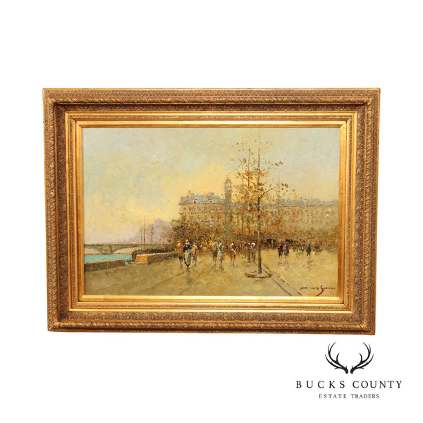 Impressionist Style European River Bank Street Scene by 'Morgan'