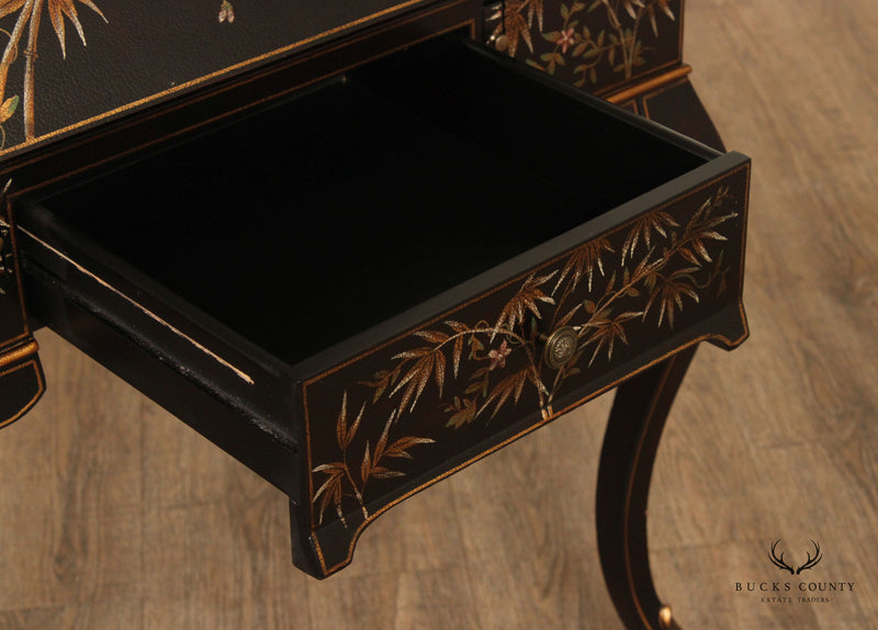 Chinoiserie Decorated Black Lacquer Drop-Front Secretary Writing Desk