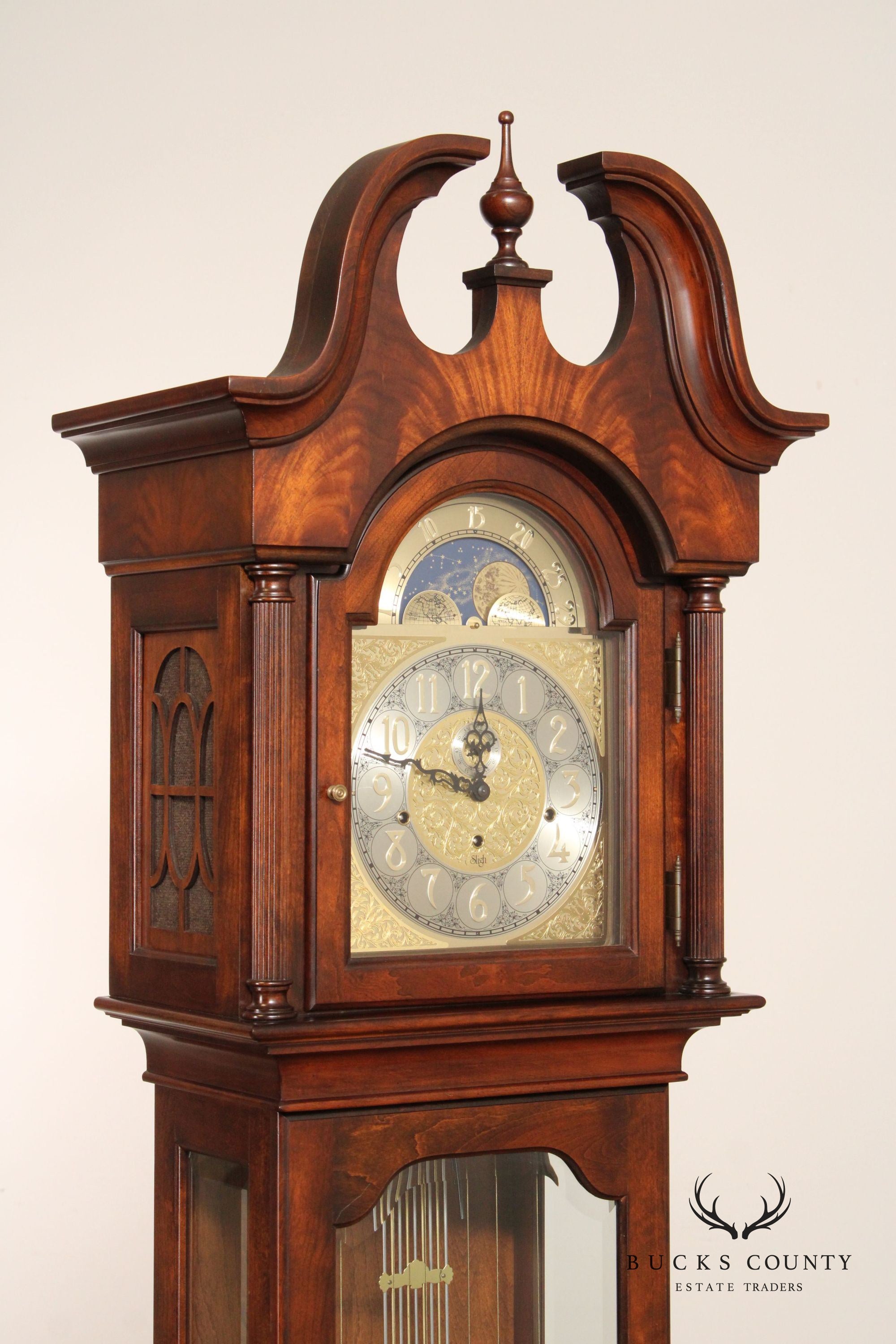 Sligh Chippendale Style Flame Mahogany Grandfather Clock