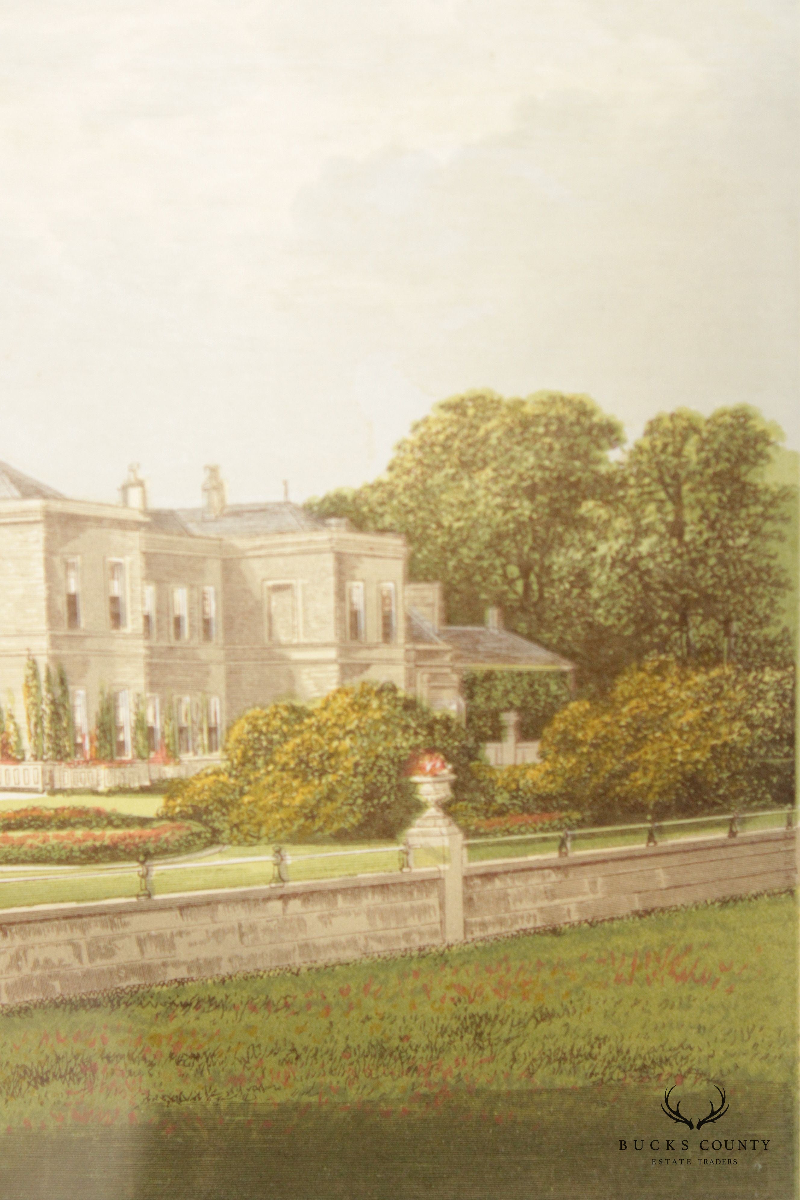 English Estate 'Studley Royal House' Illustration Print, Custom Framed