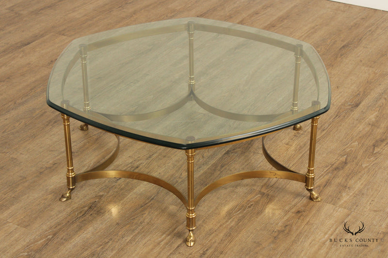 Directoire Style Vintage Italian Brass and Glass Top Coffee Table