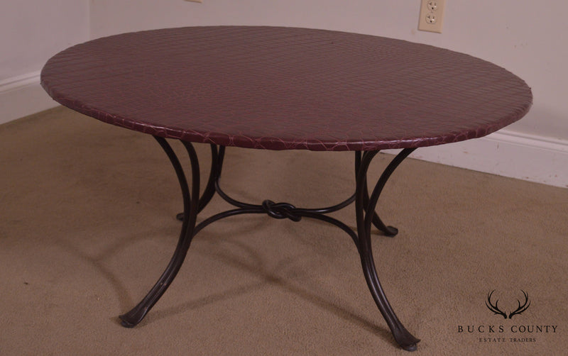 Custom Quality 36" Round Faux Reptile Skin Top Iron Base Coffee Table