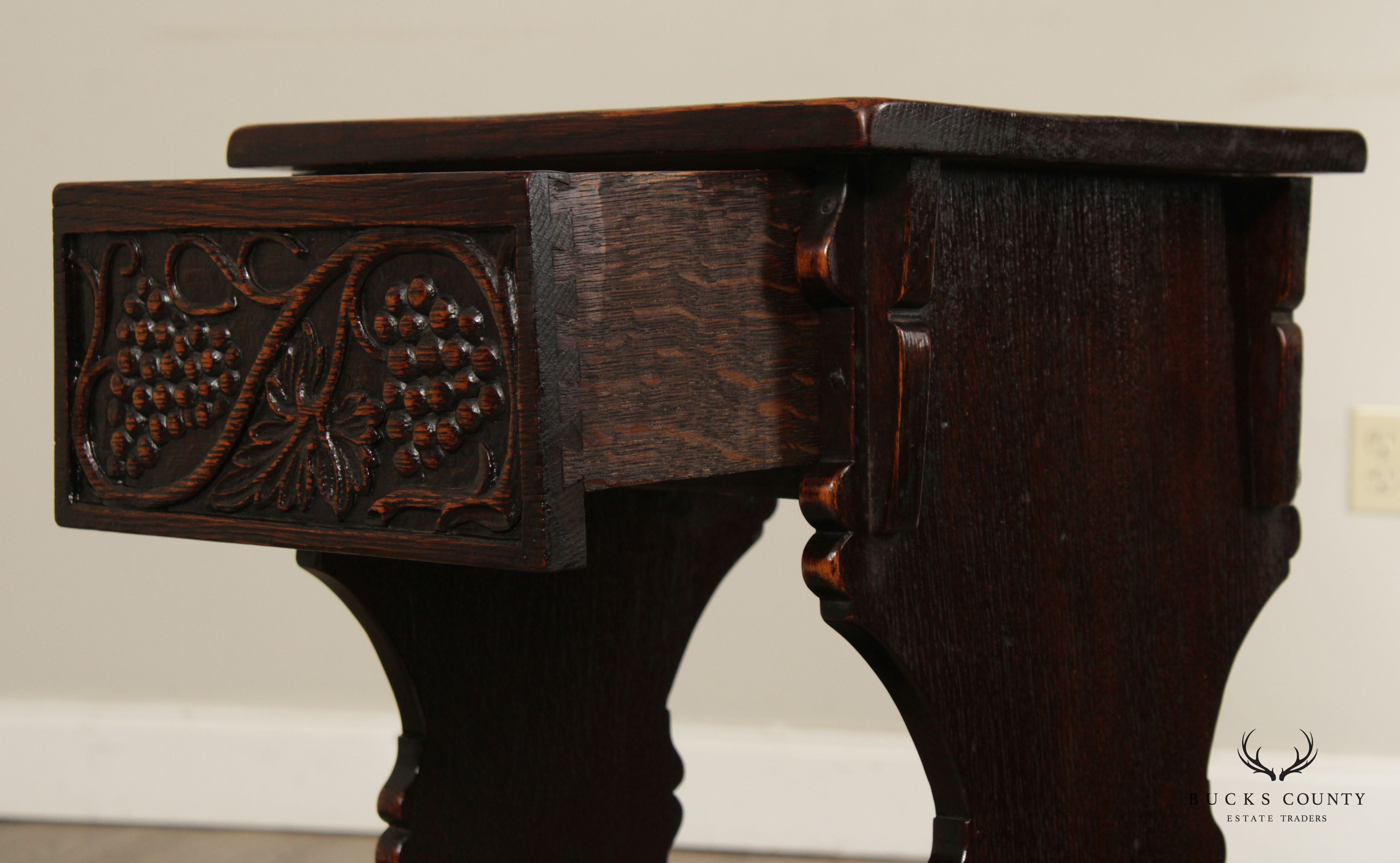 Shaw Furniture Antique Tudor Style Carved Oak One Drawer Nightstand