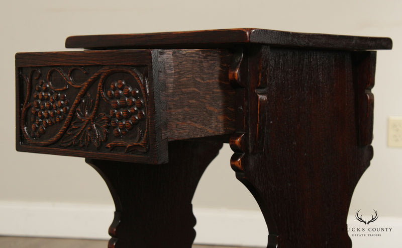 Shaw Furniture Antique Tudor Style Carved Oak One Drawer Nightstand