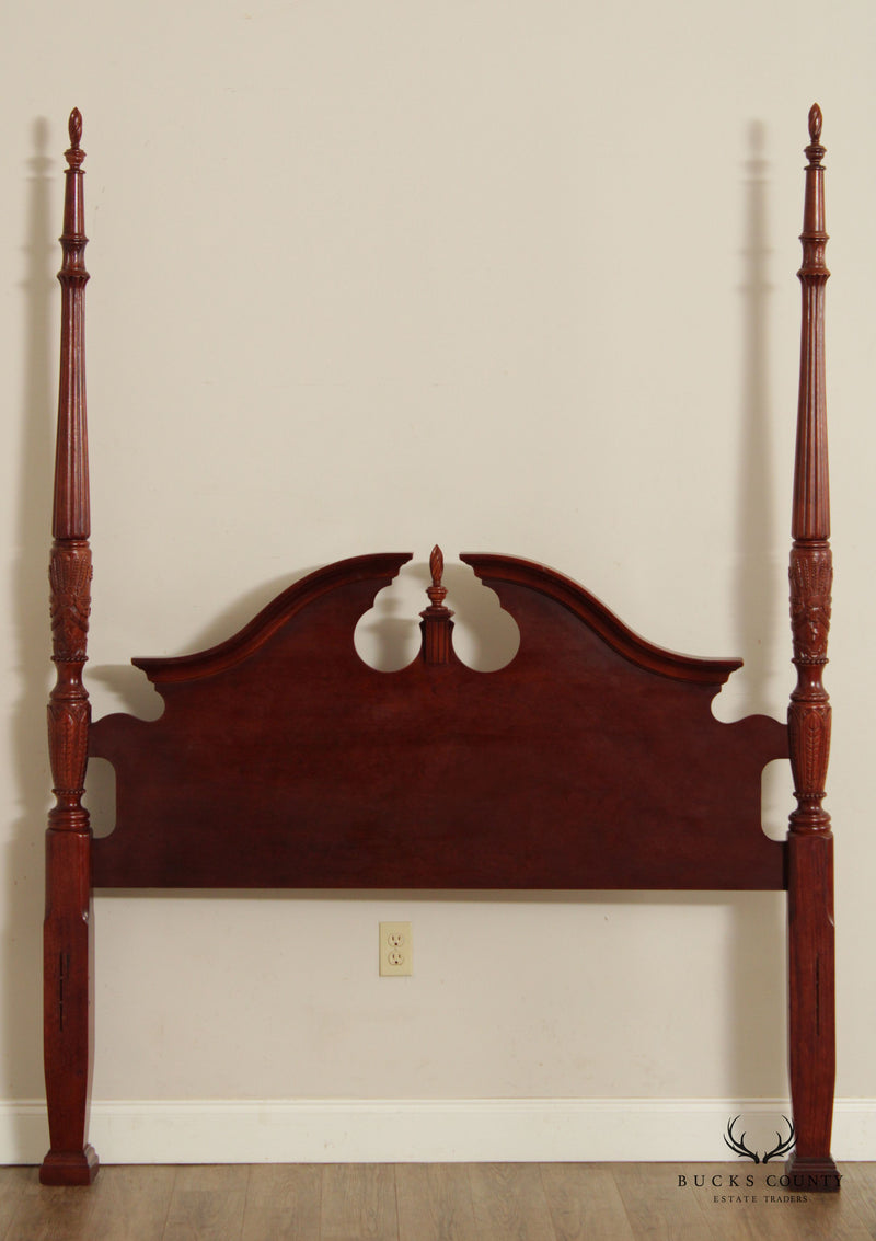 Chippendale Style Cherry Rice Carved Queen Size Poster Bed Headboard