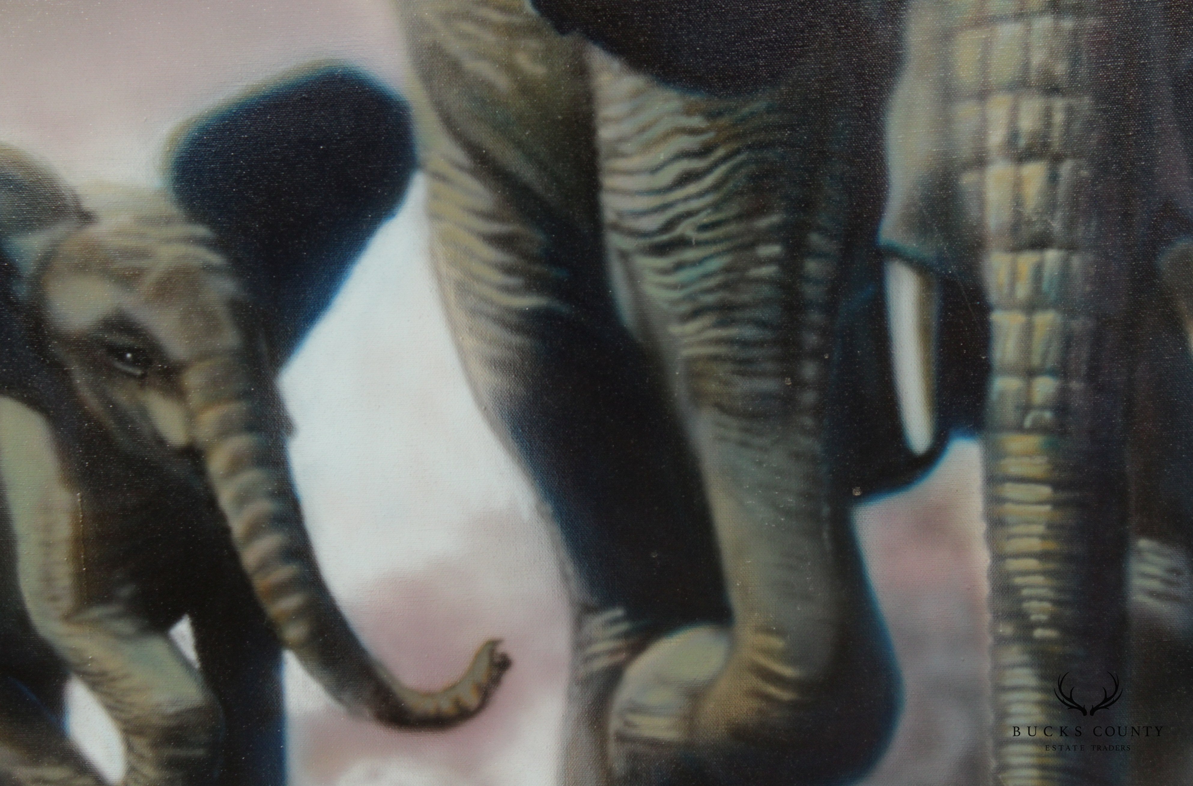 Contemporary Photorealism South African Elephants Original Painting, Signed