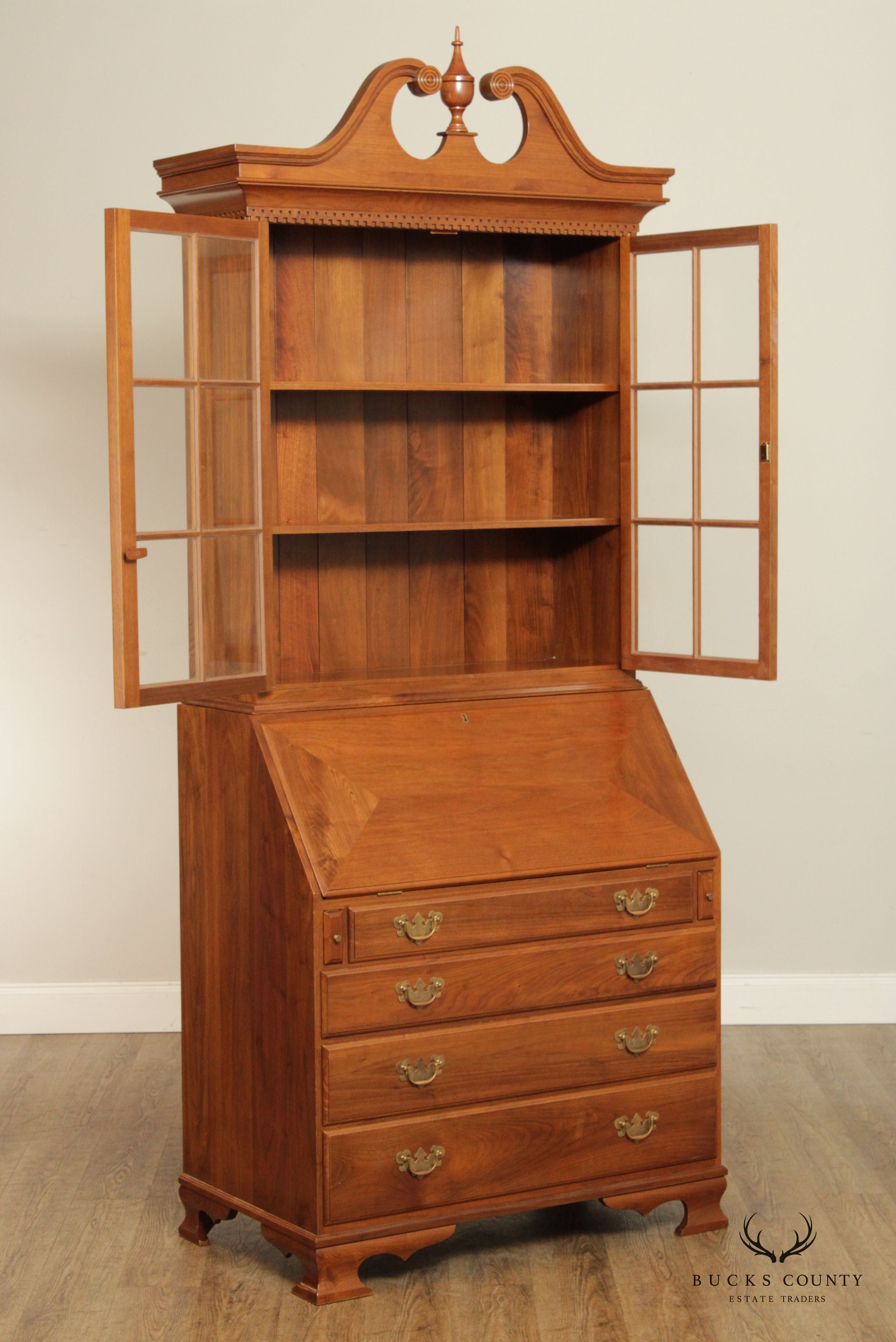 J.C. Horst Chippendale Style Custom Crafted Walnut Secretary Desk