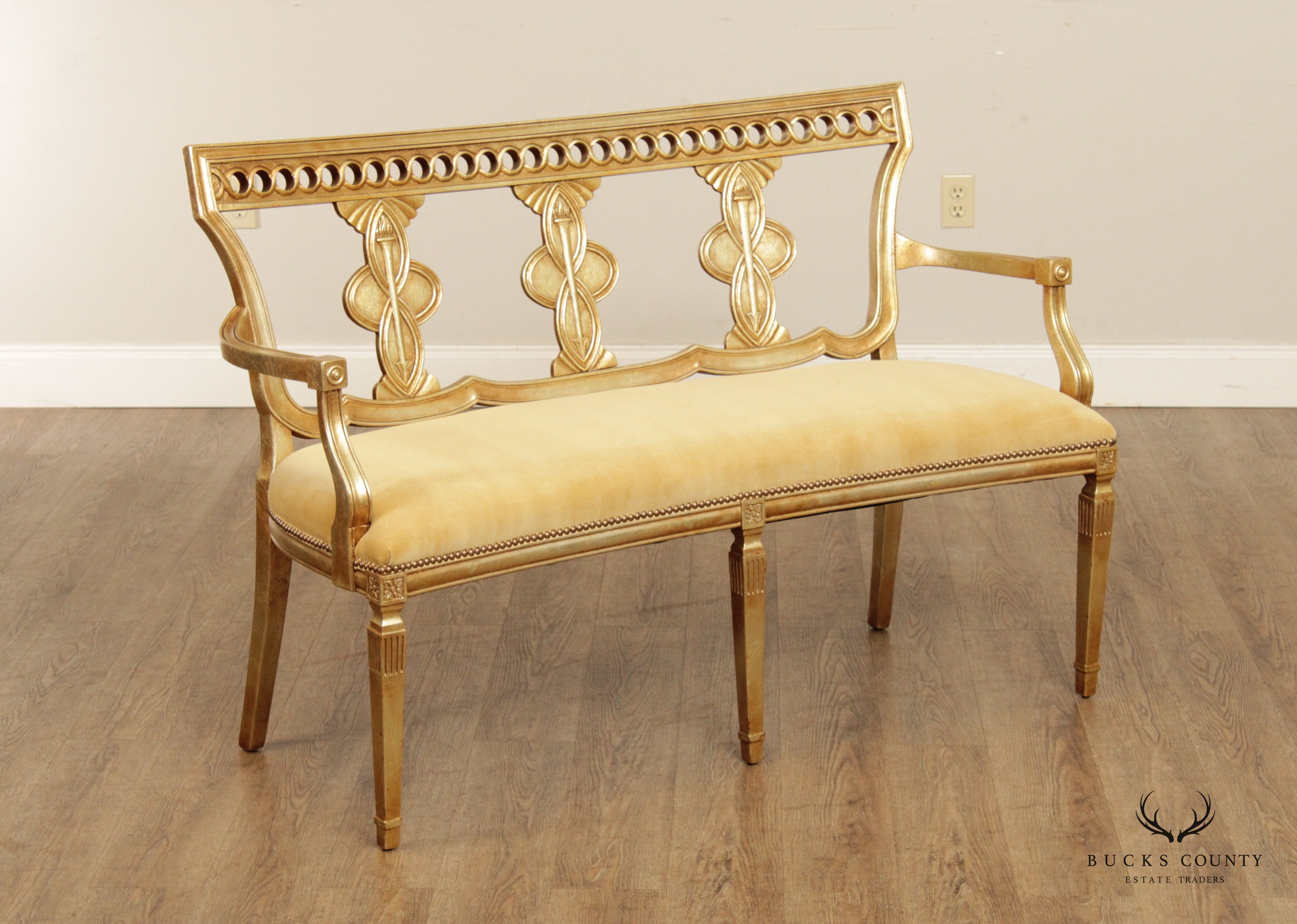 Quality Neoclassical Style Vintage Carved Giltwood Settee