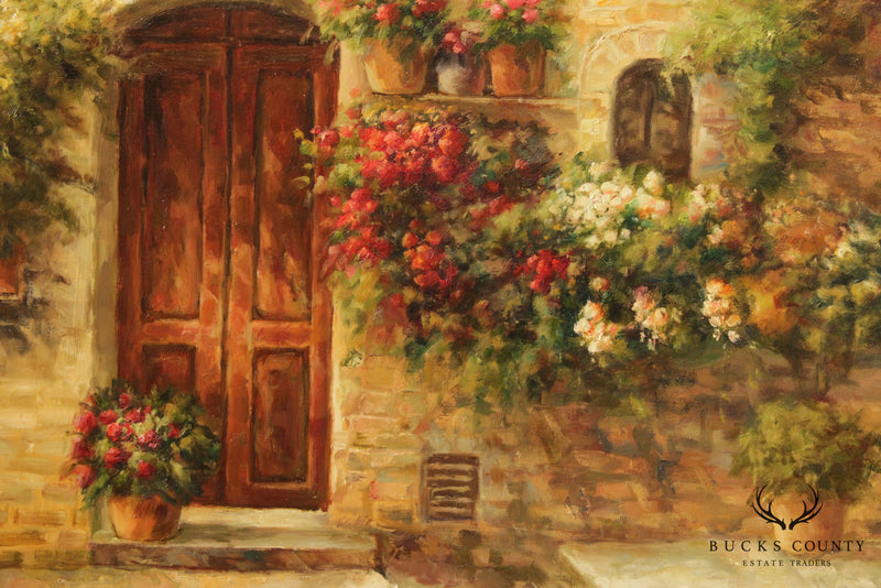 Prestige Arts Floral Courtyard Scene Oil Painting
